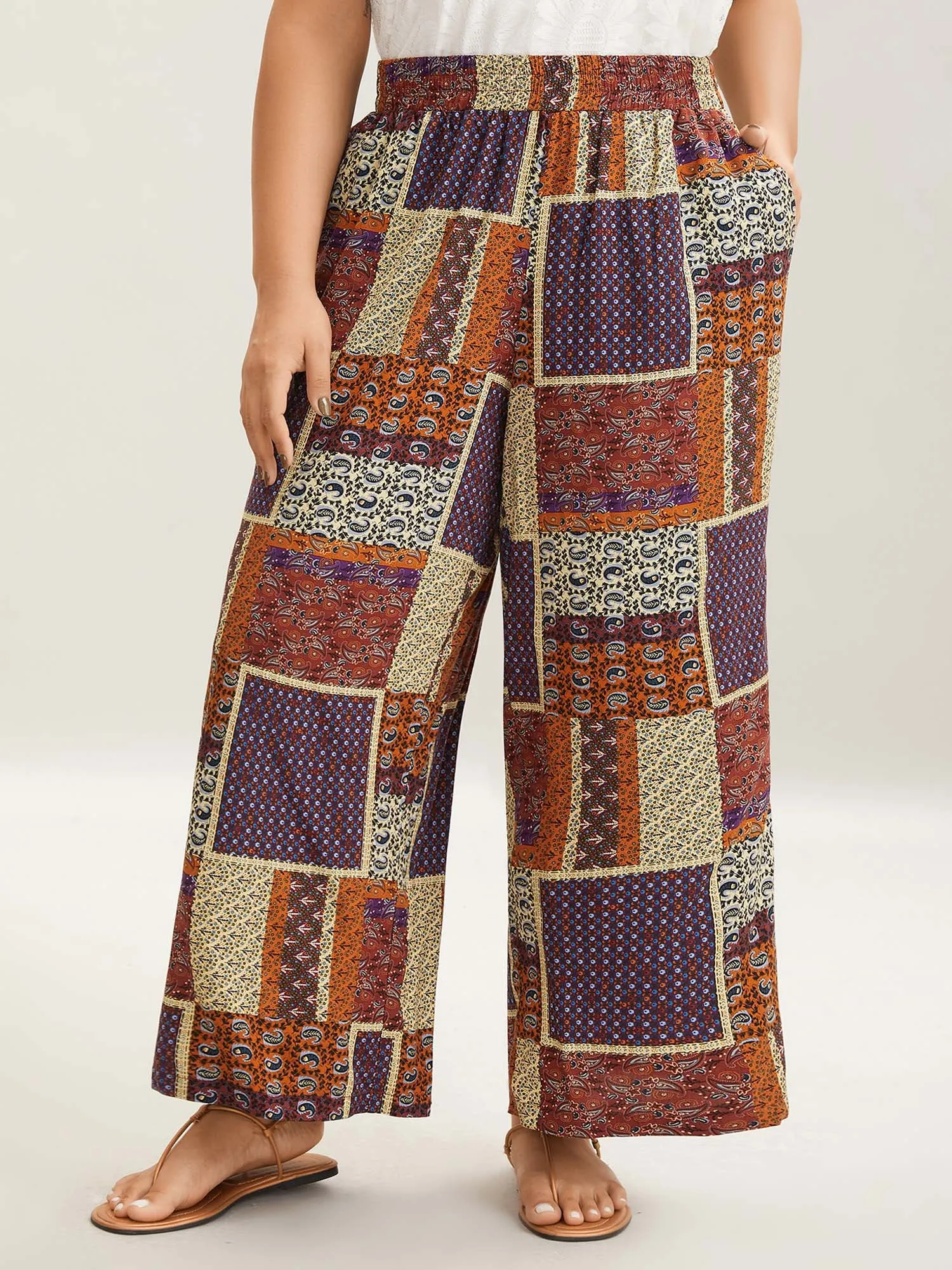 Collage Floral Print Wide-Leg Pants sold by Bloomchic