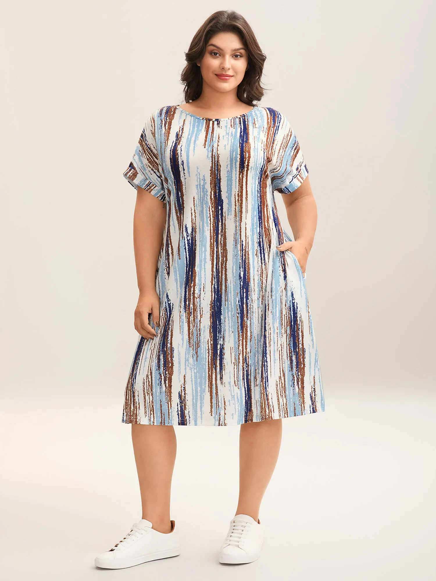 Abstract Stripes Dolman Sleeve Midi Dress sold by Bloomchic