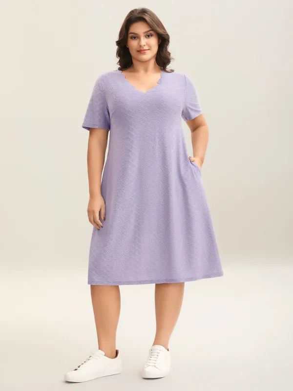 Textured Knit Scalloped Neckline Midi Dress sold by Bloomchic