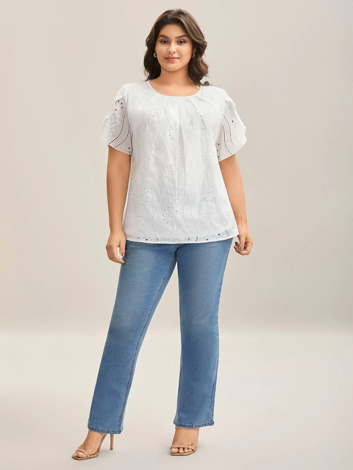 Embroidered Eyelet Trim Pleated Shirt sold by Bloomchic product image thumbnail 3