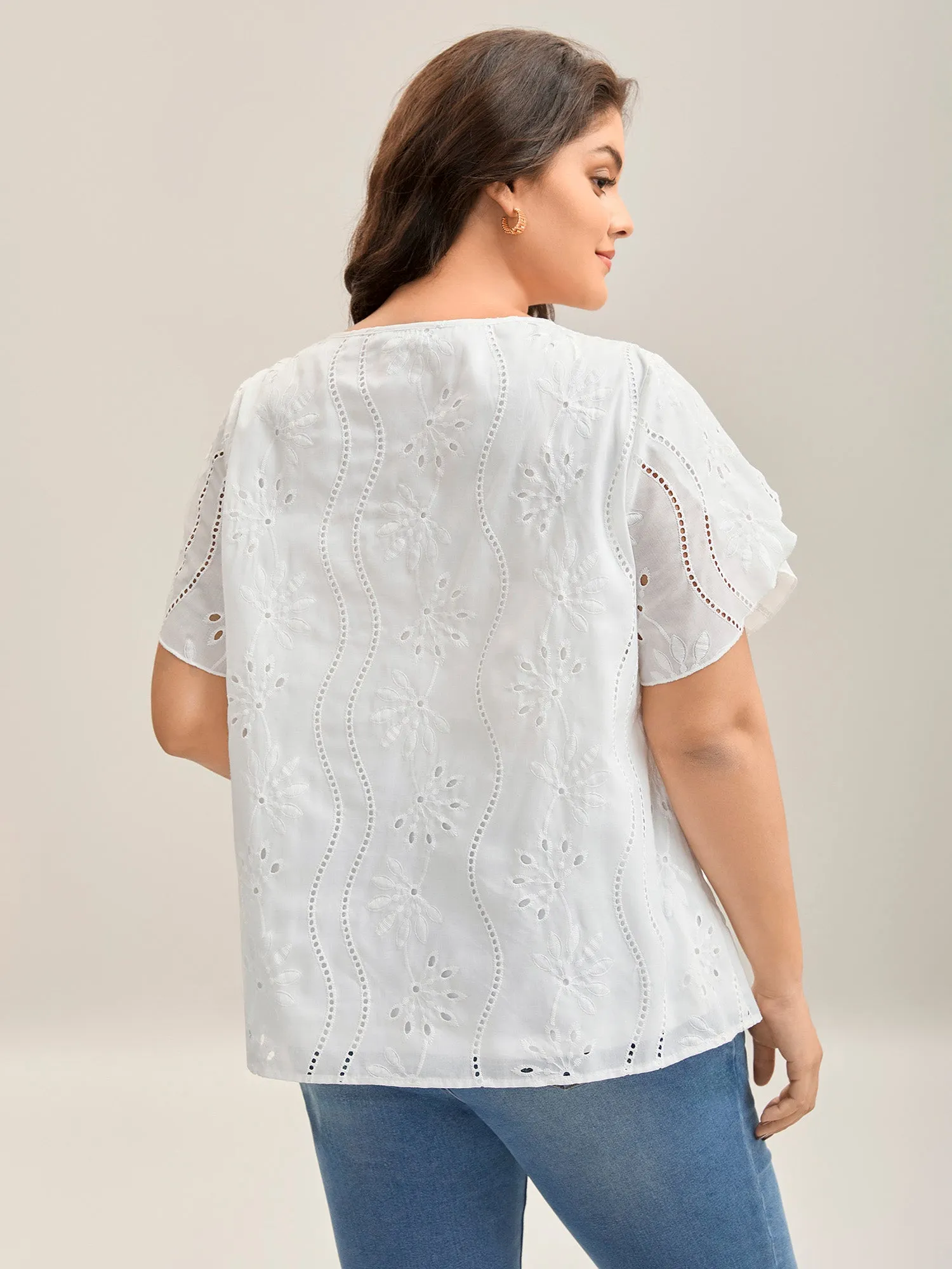 Embroidered Eyelet Trim Pleated Shirt sold by Bloomchic product image thumbnail 2