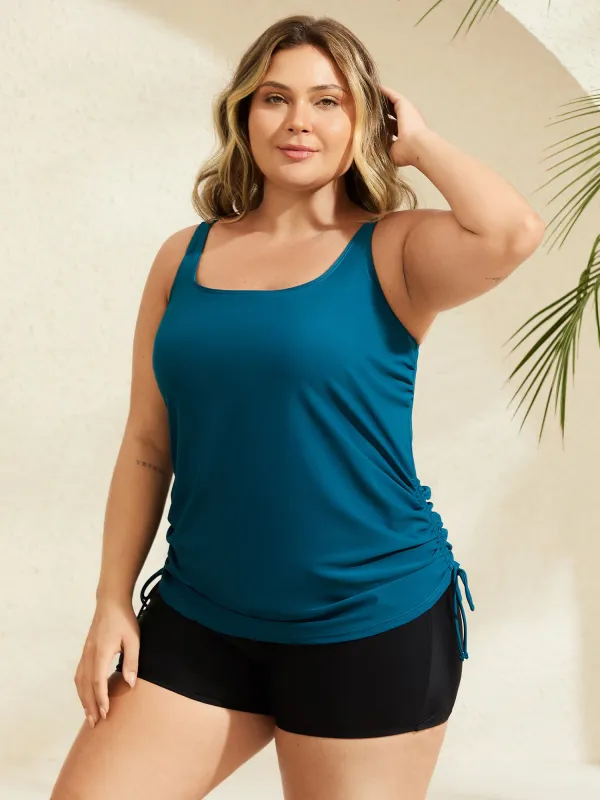 Side Drawstrings Plain Swim Top sold by Bloomchic