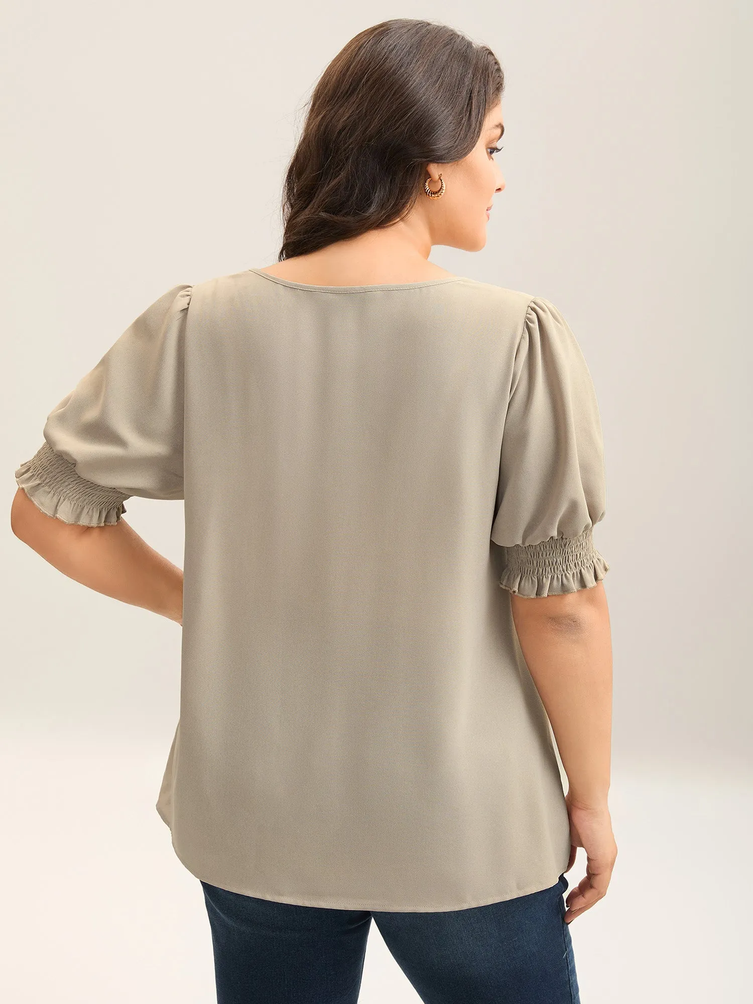 Shirred Puff Sleeve Split Neck Shirt sold by Bloomchic product image thumbnail 4