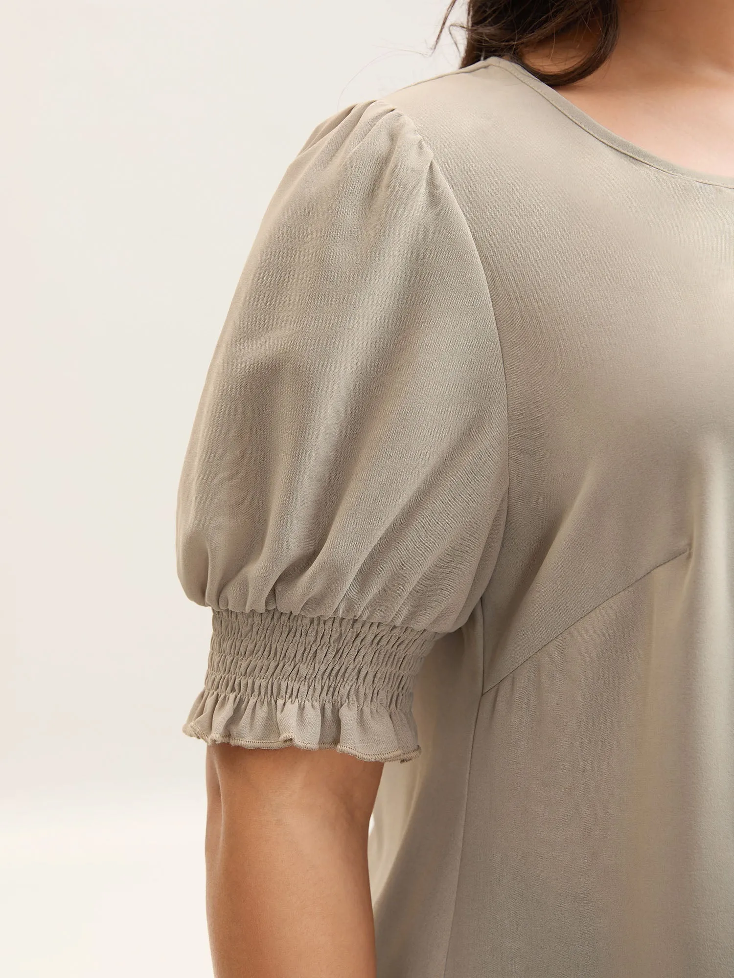Shirred Puff Sleeve Split Neck Shirt sold by Bloomchic product image thumbnail 2