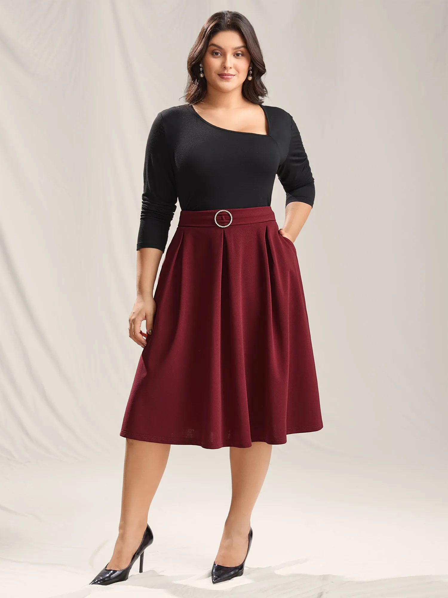 Buckle Detail Pleated Midi Skirt sold by Bloomchic product image thumbnail 3