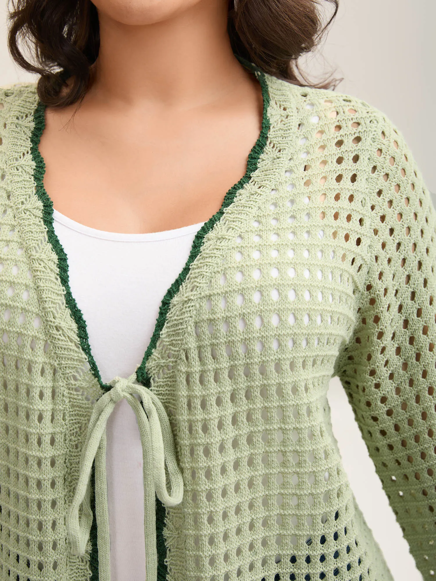 Contrast Hem Front Mid Tie Knit Cardigan sold by Bloomchic product image thumbnail 5