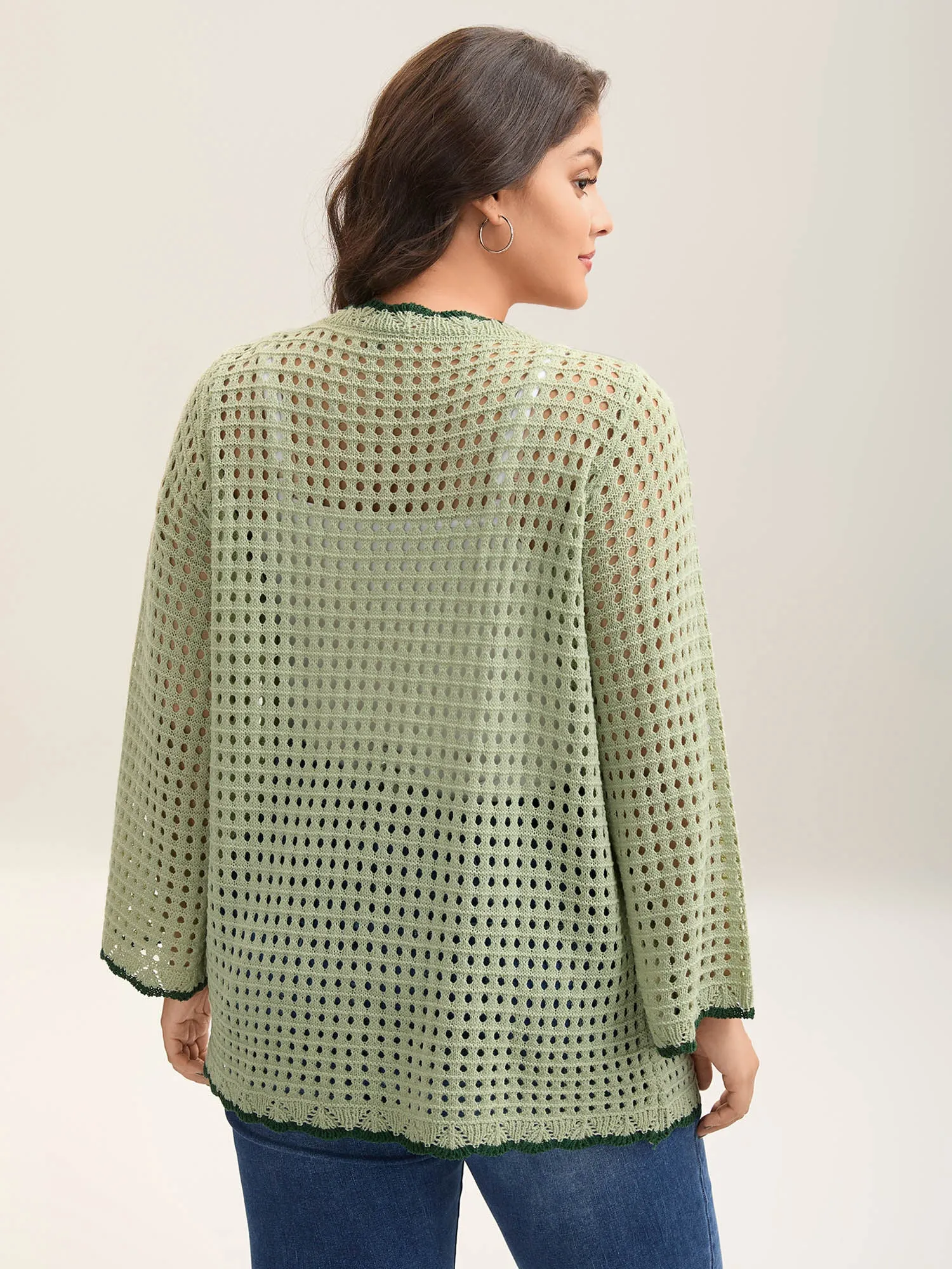Contrast Hem Front Mid Tie Knit Cardigan sold by Bloomchic product image thumbnail 2