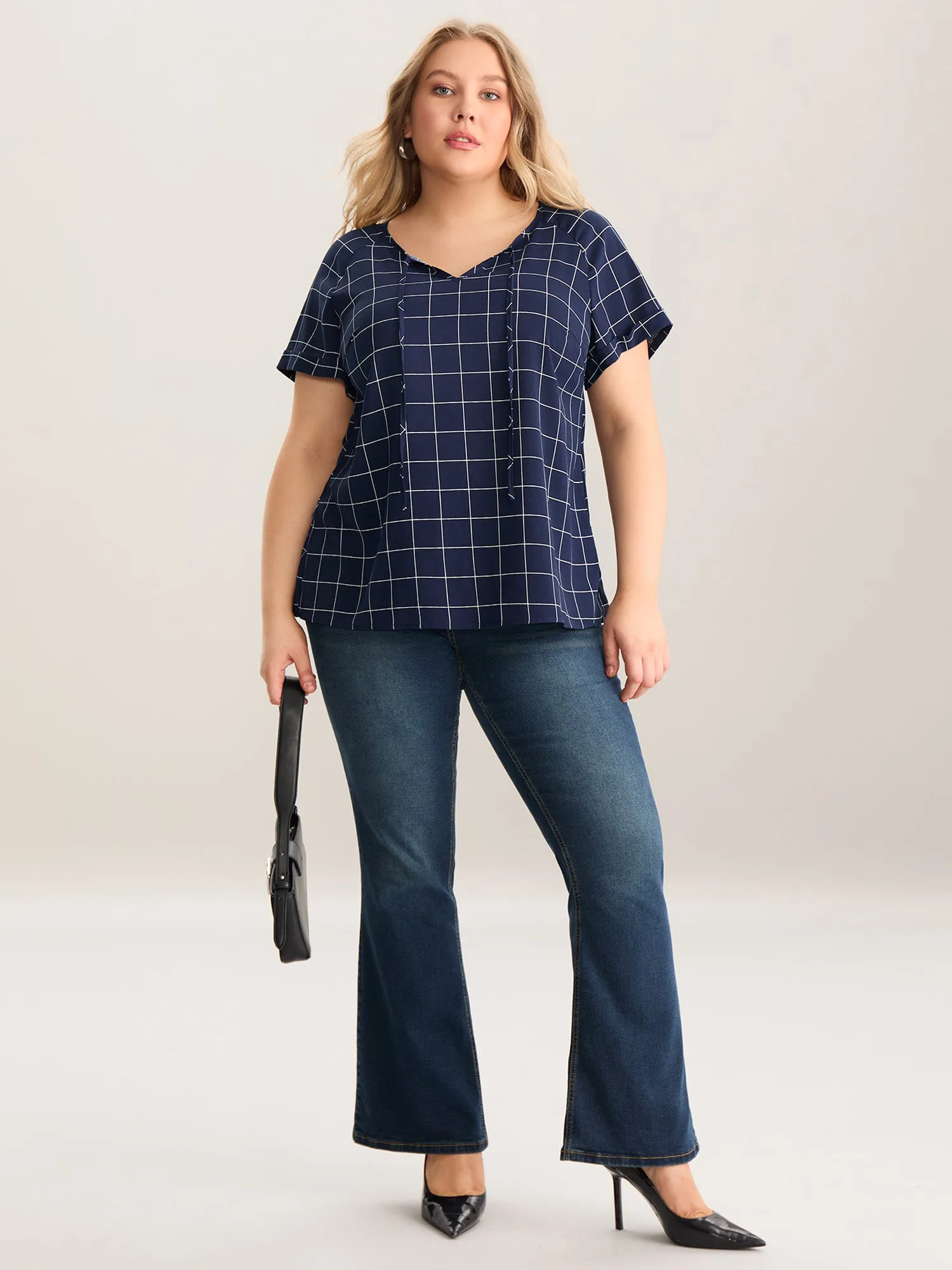 Checkered Print Neck Tie Blouse sold by Bloomchic product image thumbnail 3