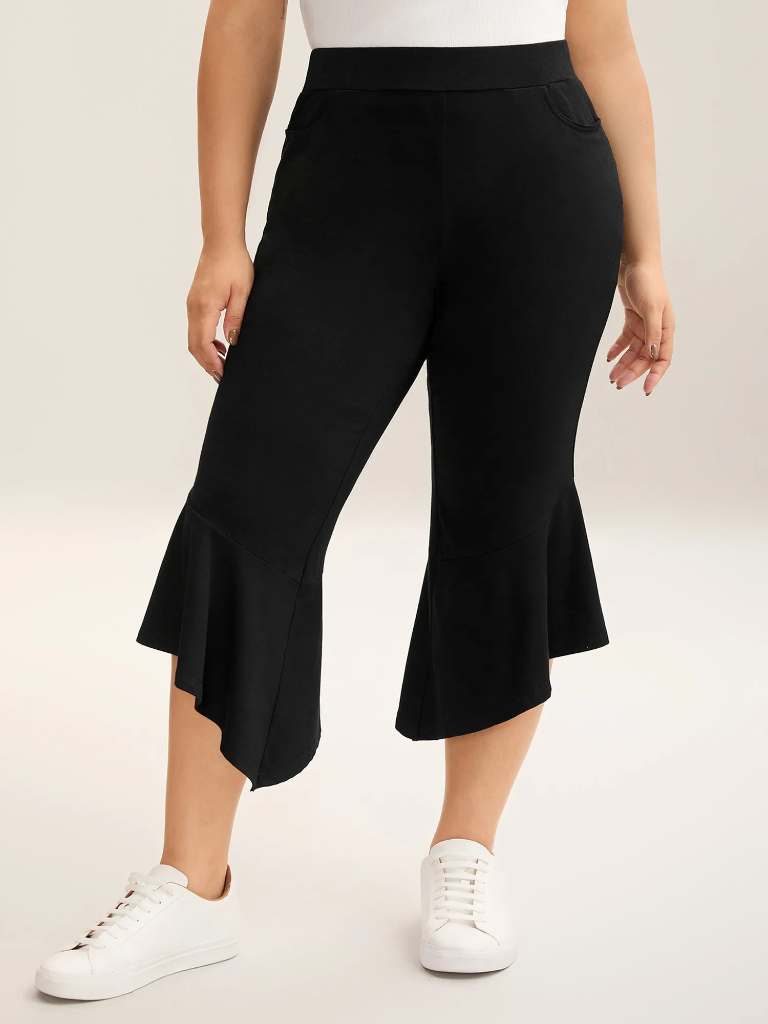 Stretchy Ruffled Hem Cropped Pants sold by Bloomchic