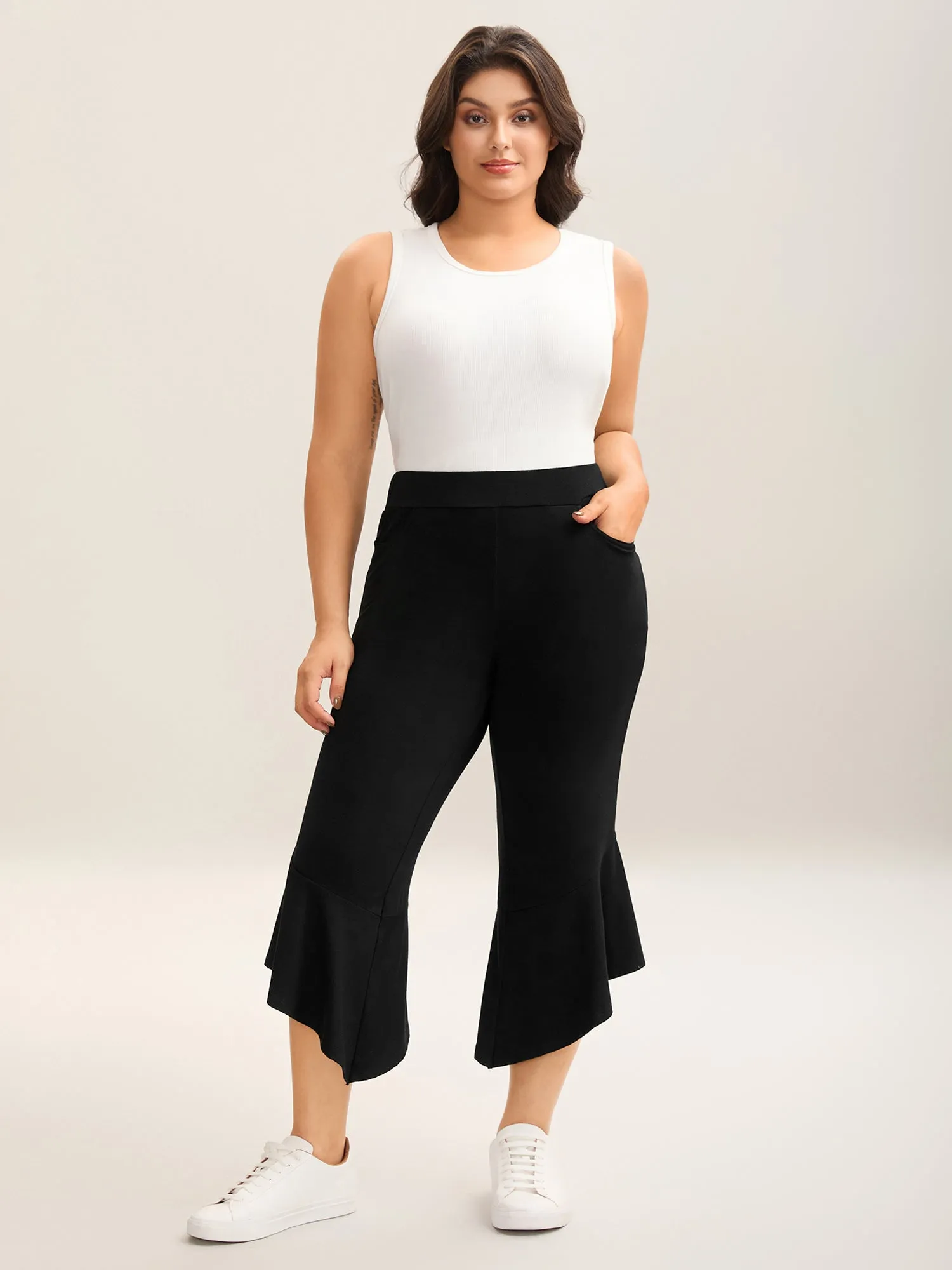 Stretchy Ruffled Hem Cropped Pants sold by Bloomchic product image thumbnail 4