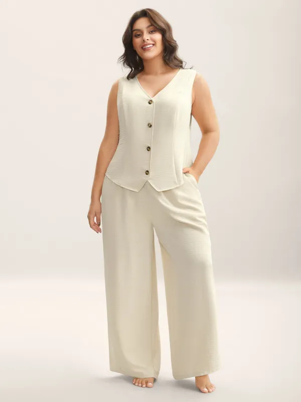 Textured Stretchy Button Detail Co-Ord Set sold by Bloomchic