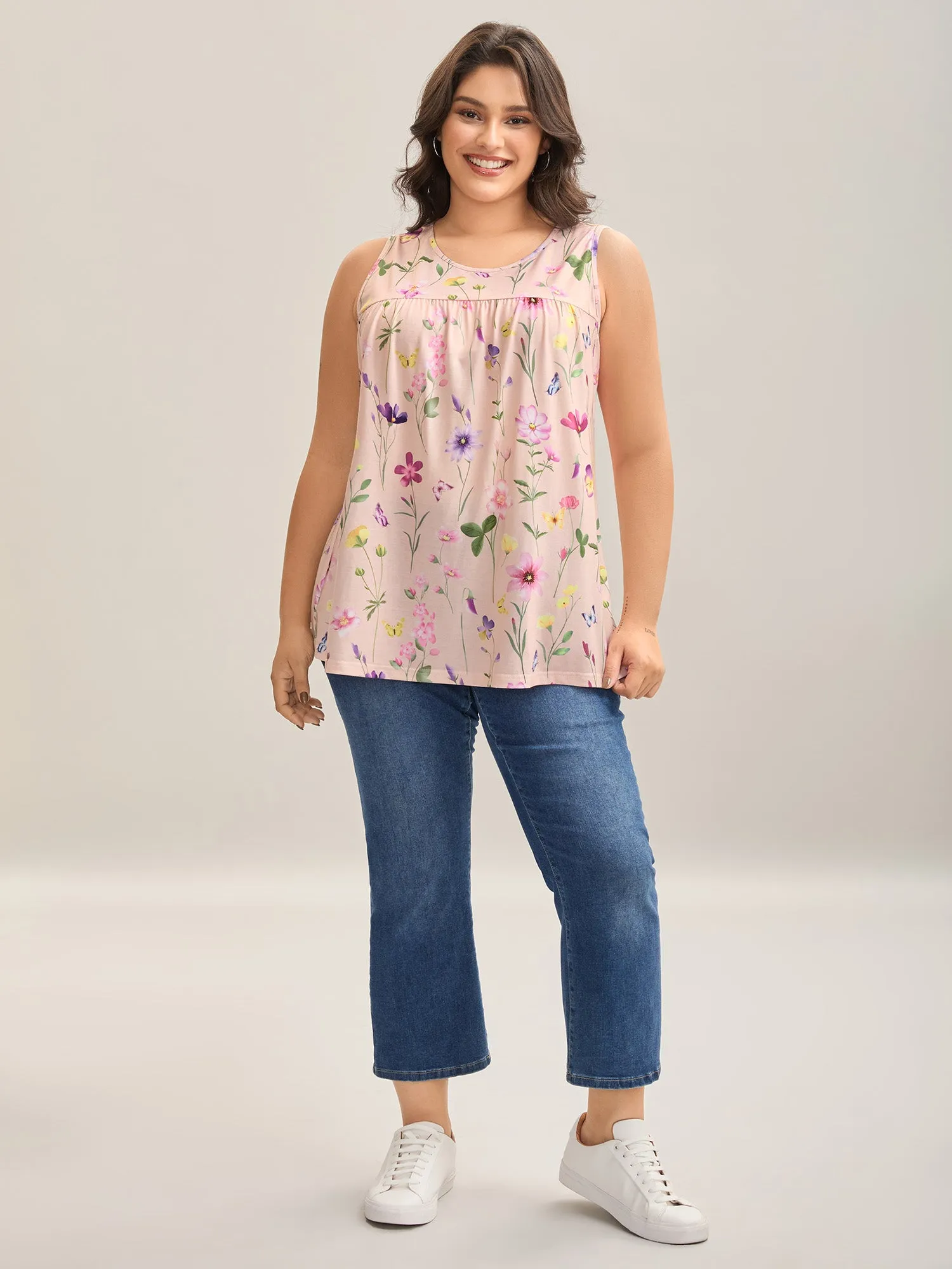 Floral Print Flowy Pleated Tank Top sold by Bloomchic product image thumbnail 3