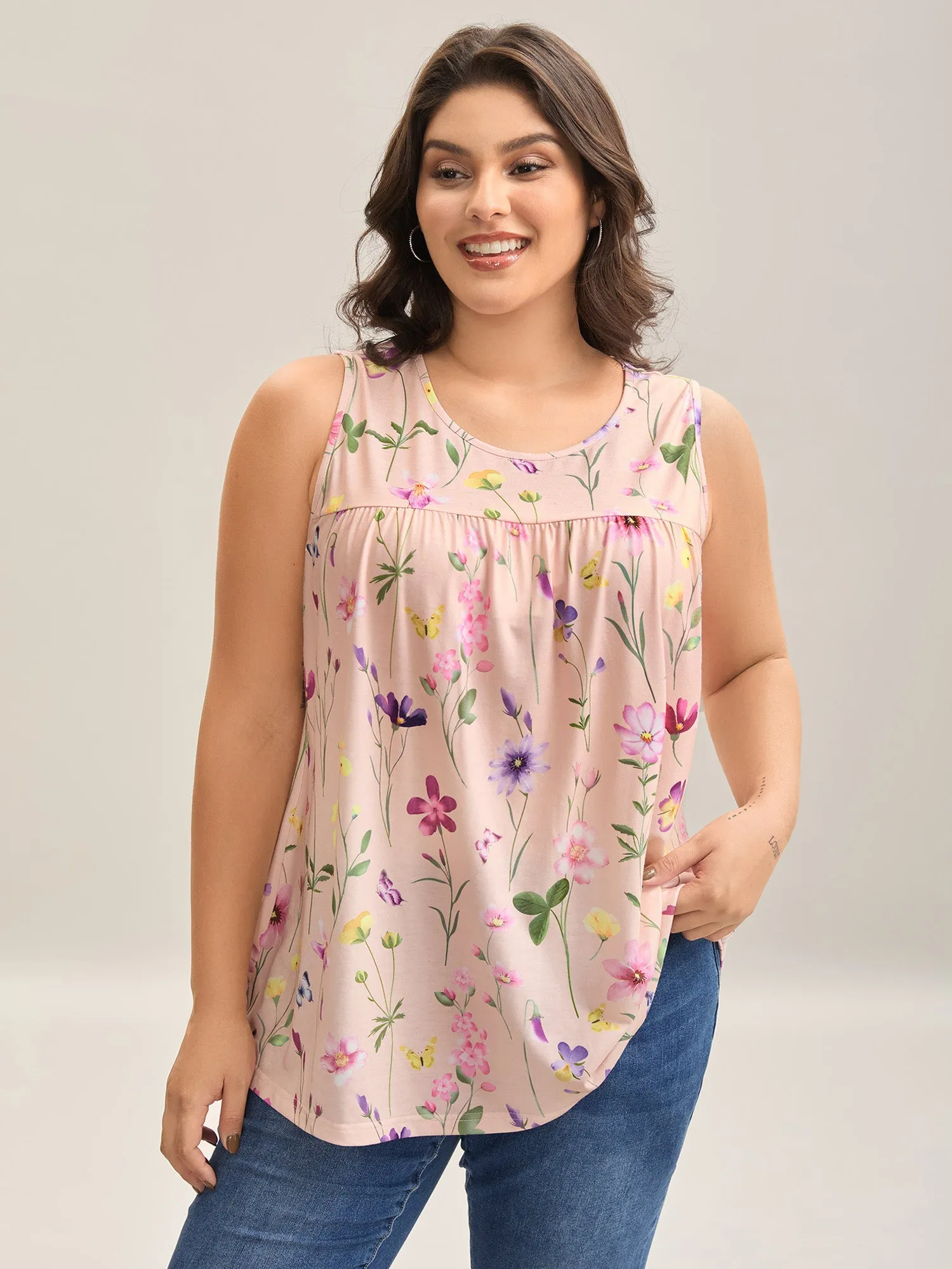 Floral Print Flowy Pleated Tank Top sold by Bloomchic