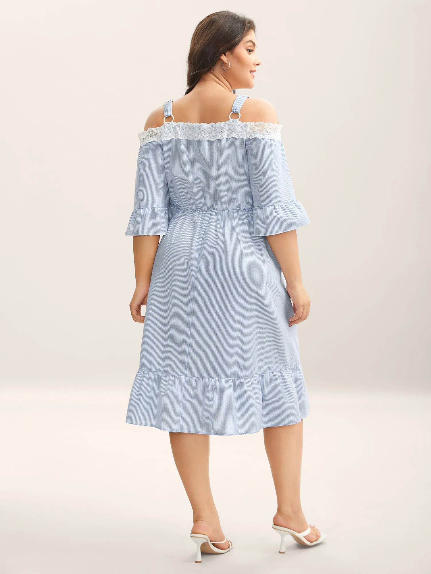 Striped Cold Shoulder Lace Midi Dress sold by Bloomchic product image thumbnail 4