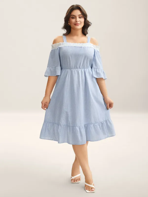 Striped Cold Shoulder Lace Midi Dress sold by Bloomchic