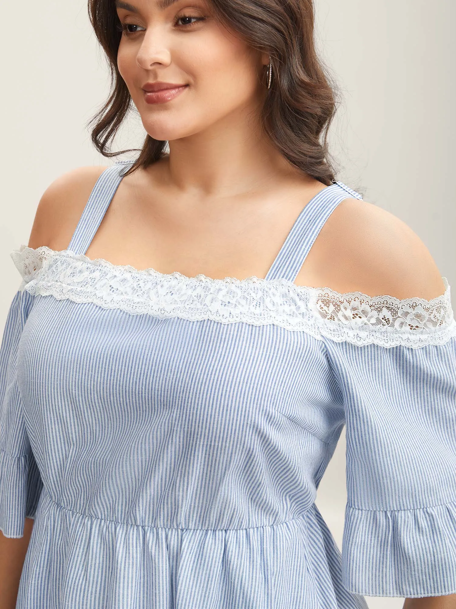 Striped Cold Shoulder Lace Midi Dress sold by Bloomchic product image thumbnail 2