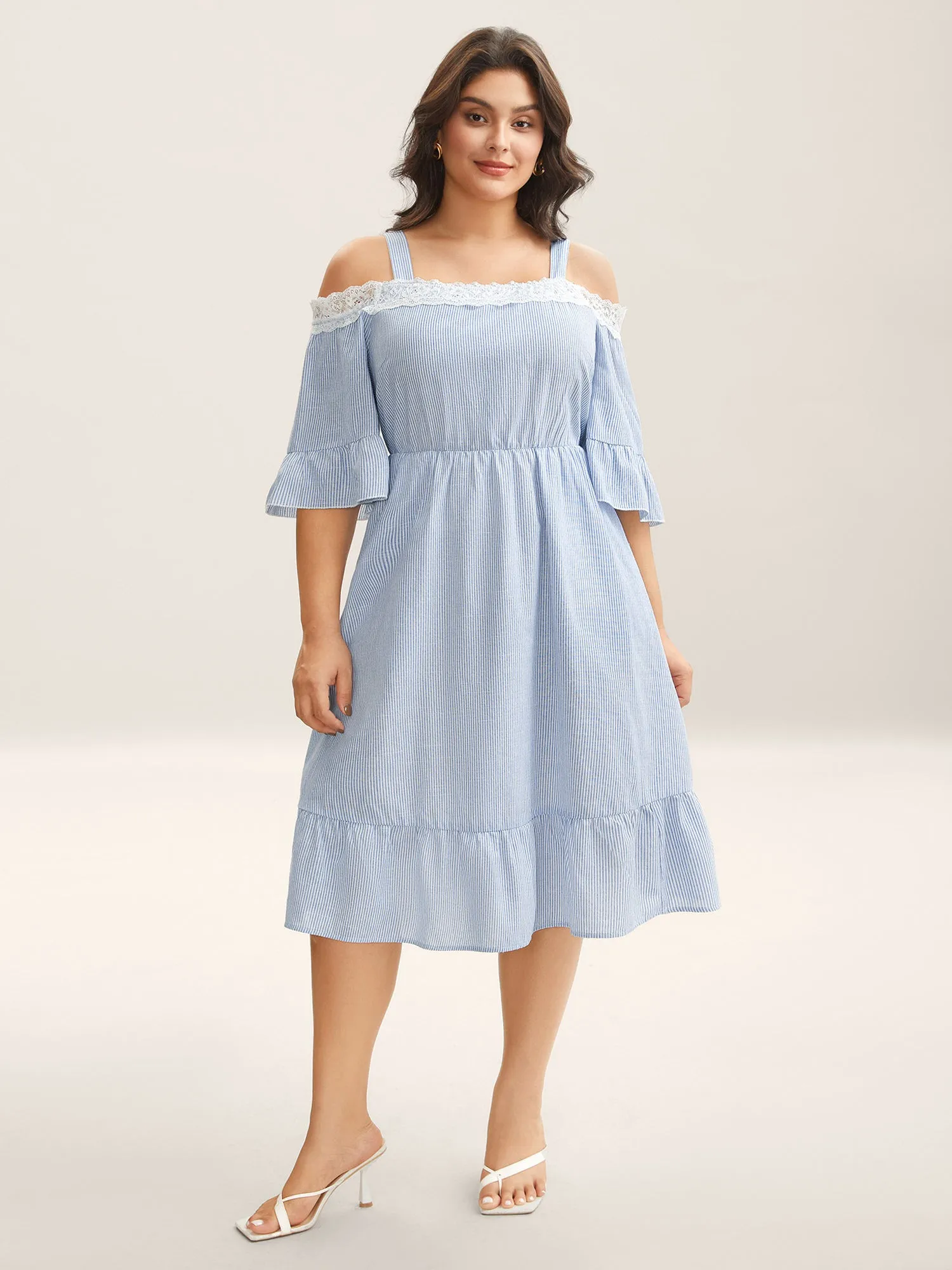 Striped Cold Shoulder Lace Midi Dress sold by Bloomchic product image thumbnail 3