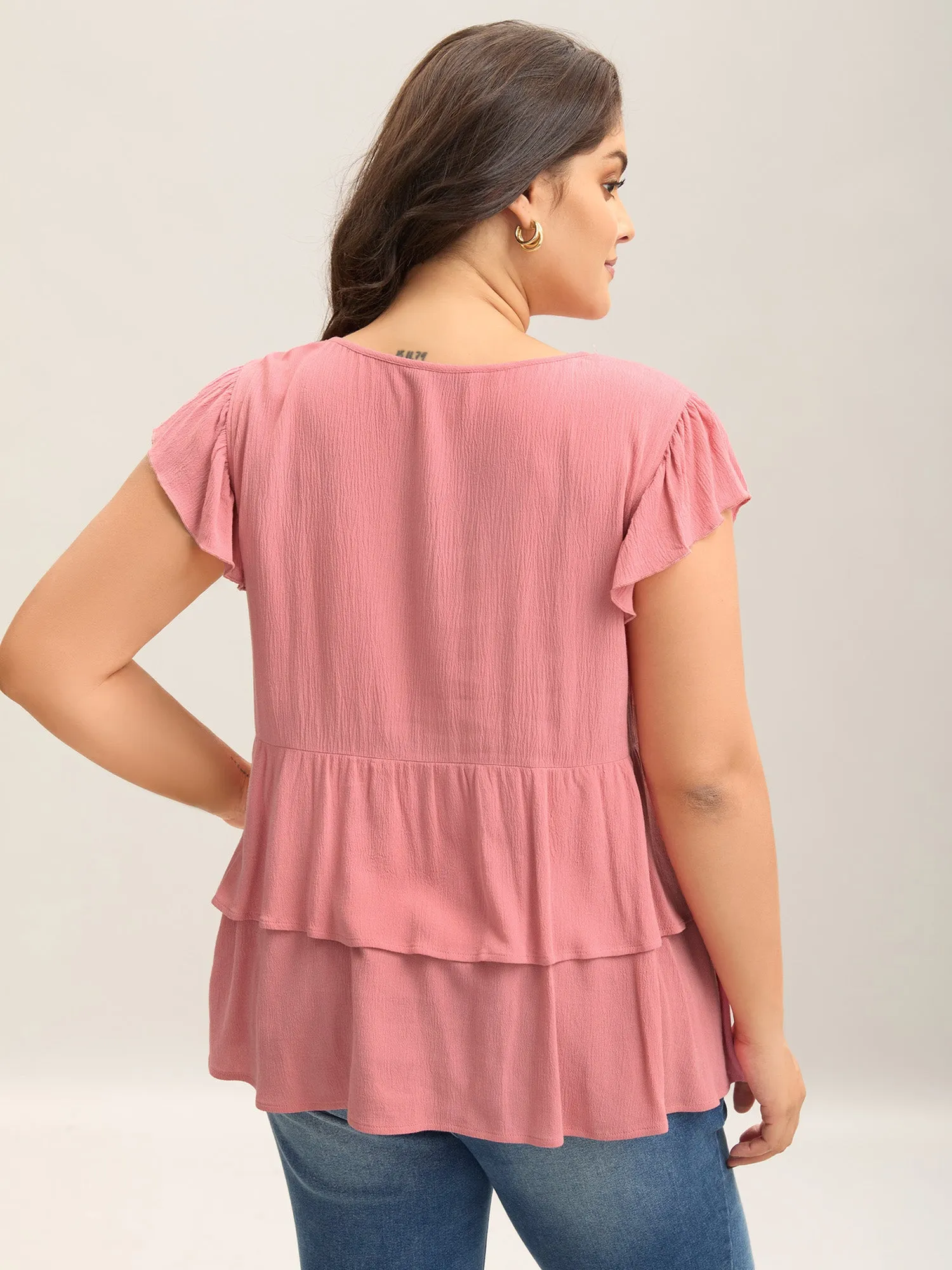 Rayon Ruffled Layered Hem Button Blouse sold by Bloomchic product image thumbnail 2