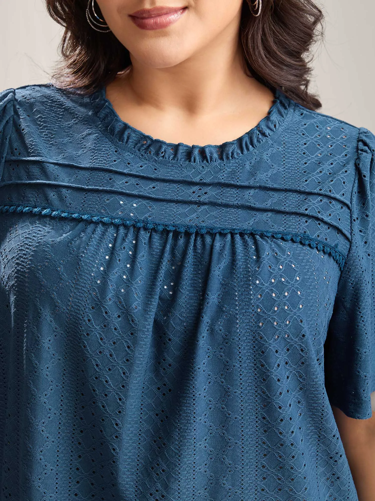 Ruffled Neck Eyelet Lace Trim Top sold by Bloomchic product image thumbnail 2