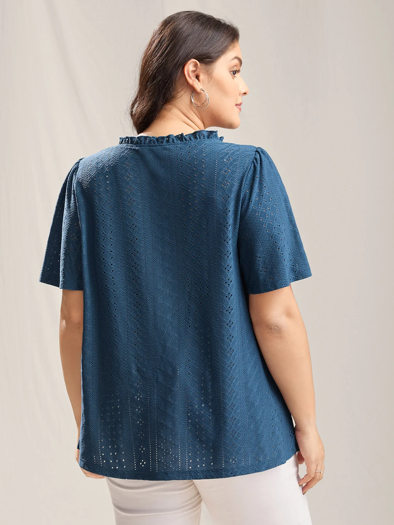 Ruffled Neck Eyelet Lace Trim Top sold by Bloomchic product image thumbnail 4