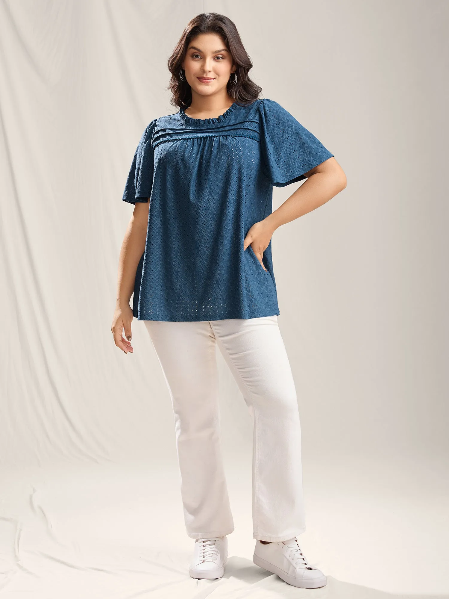 Ruffled Neck Eyelet Lace Trim Top sold by Bloomchic product image thumbnail 3