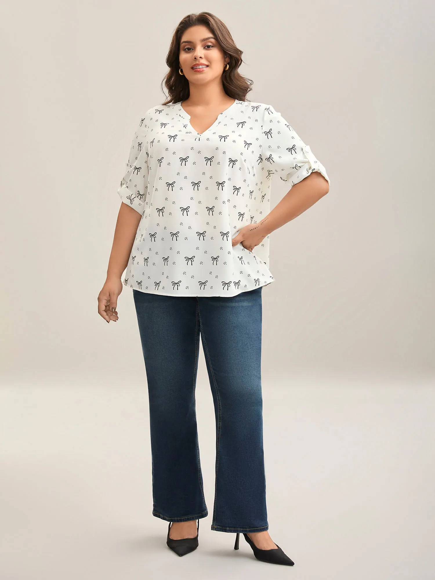 Bow Fun Print Notched Collar Shirt sold by Bloomchic product image thumbnail 3