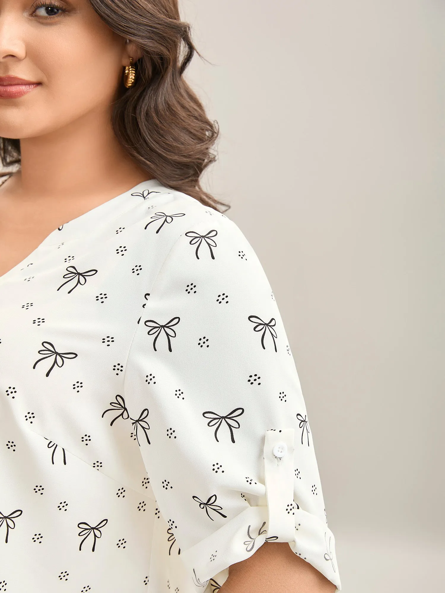 Bow Fun Print Notched Collar Shirt sold by Bloomchic product image thumbnail 2