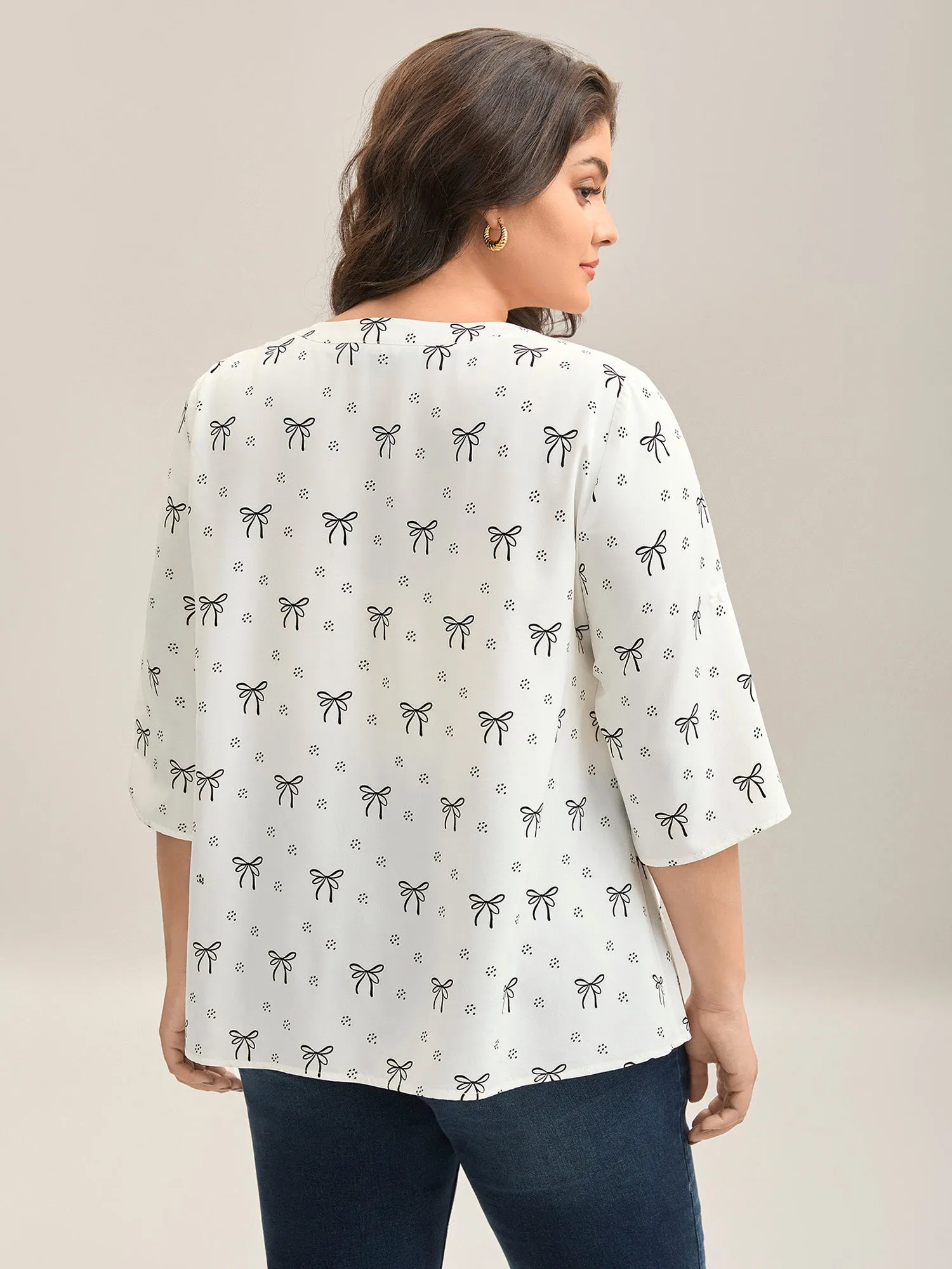 Bow Fun Print Notched Collar Shirt sold by Bloomchic product image thumbnail 4