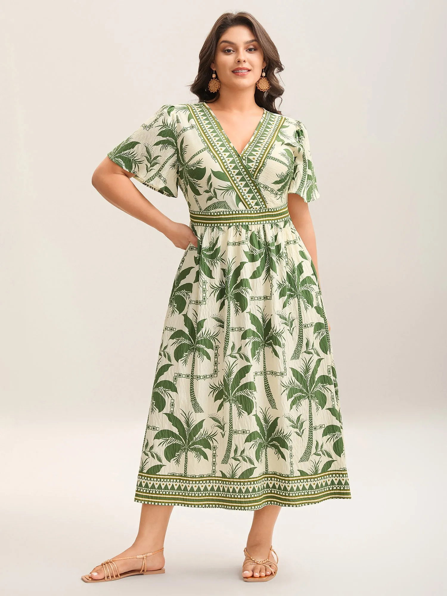 Tropical Tree Print Contrast Hem Maxi Dress sold by Bloomchic