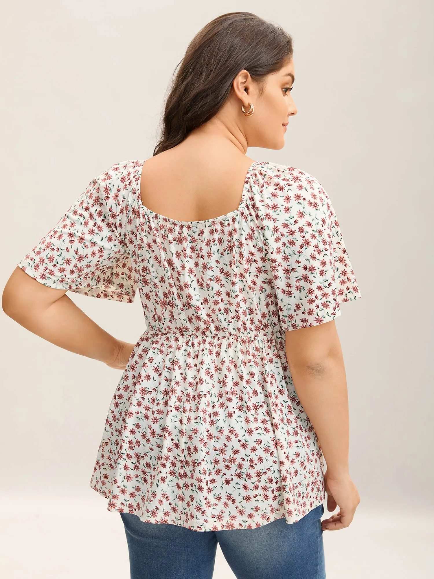 Floral Print Shirred Flared Sleeve Top sold by Bloomchic product image thumbnail 2