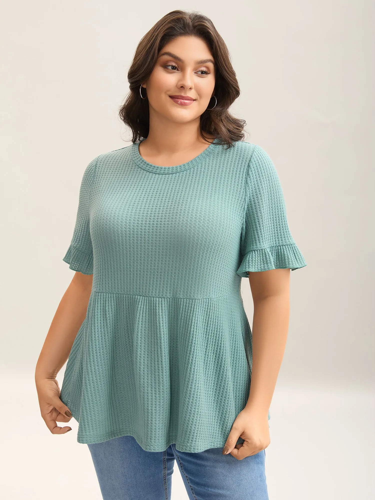 Waffle Lotus Leaf Hem T-Shirt sold by Bloomchic