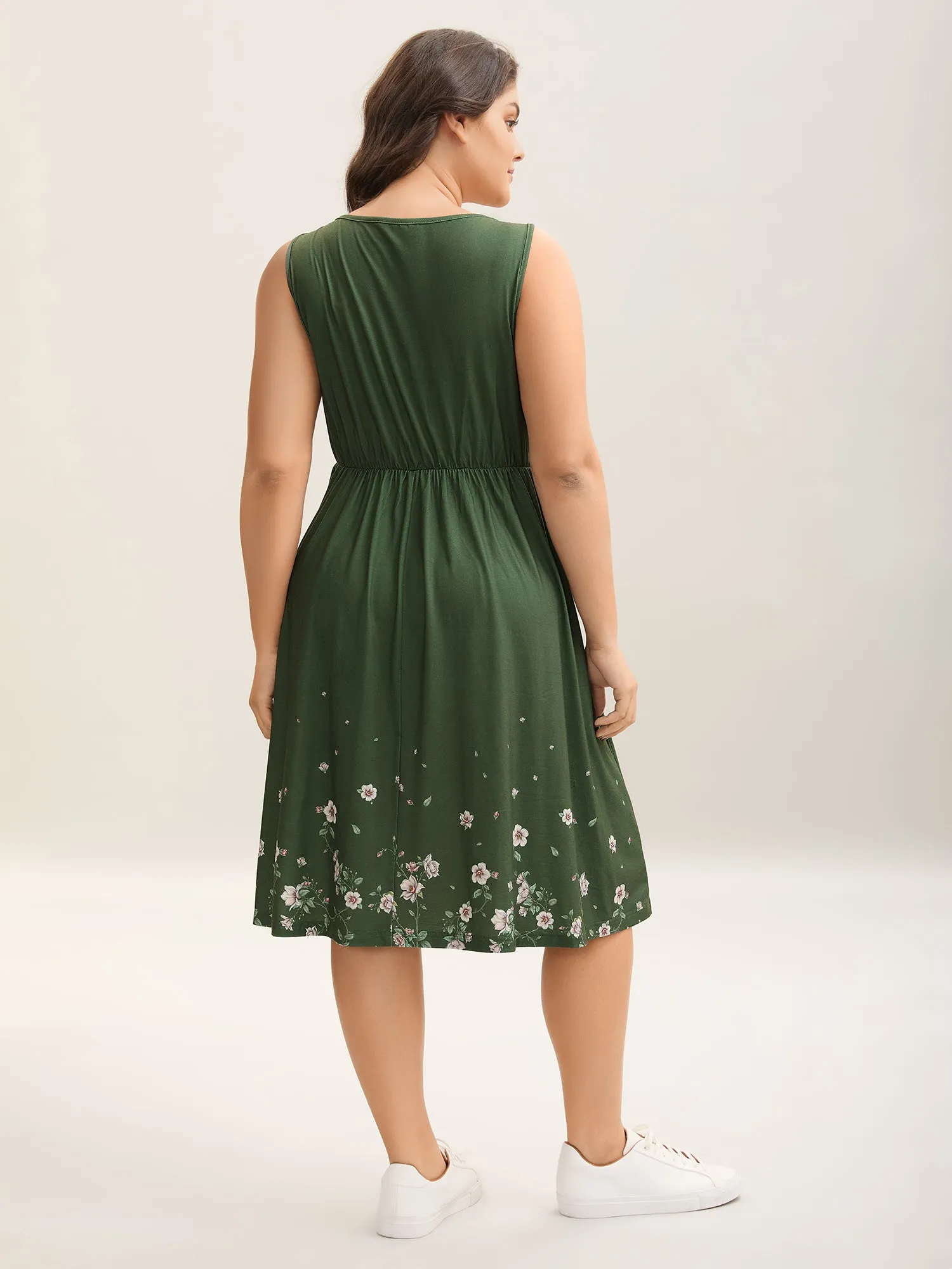 Floral Hem Print Cinched-Waist Midi Dress sold by Bloomchic product image thumbnail 4