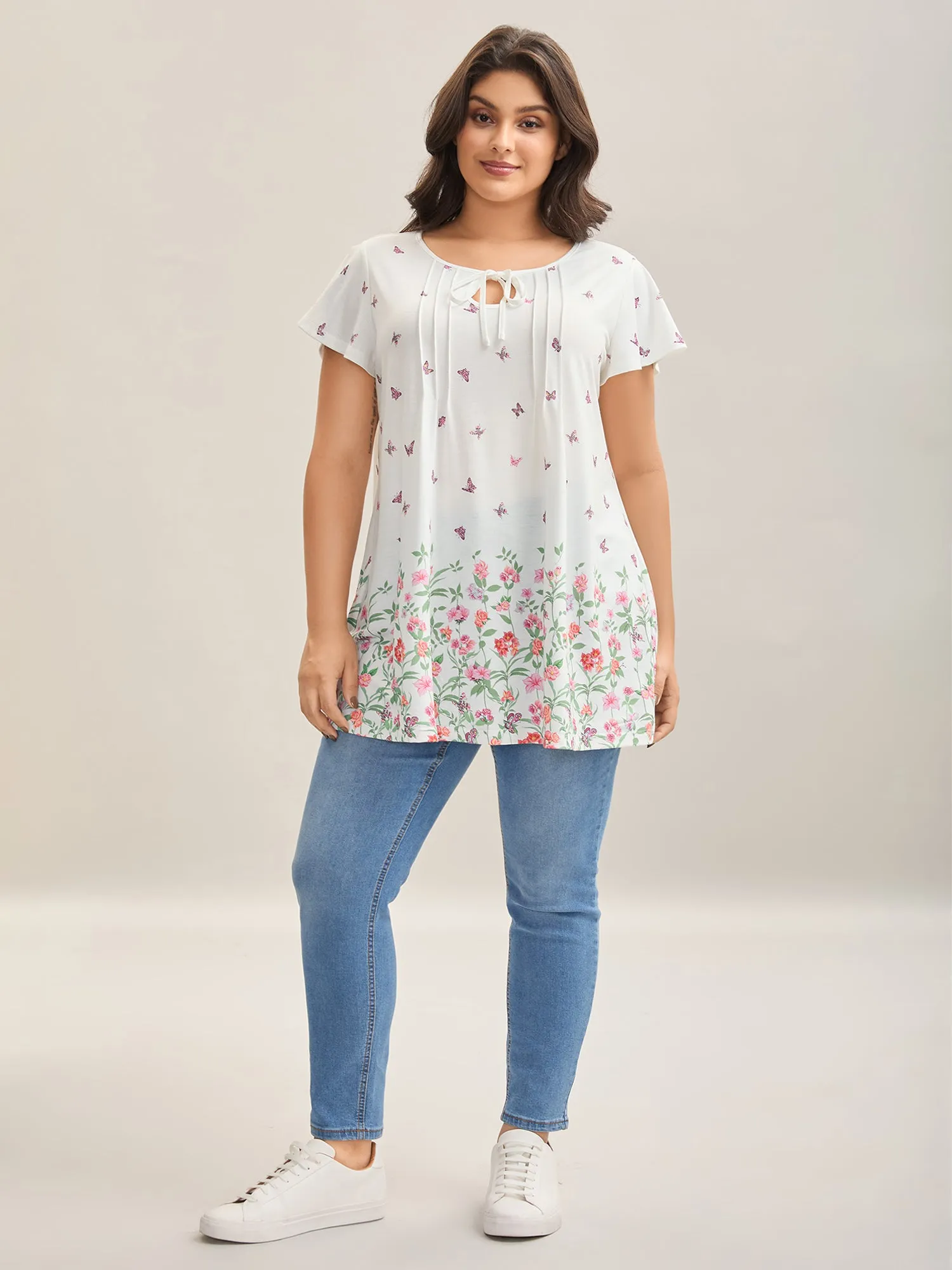 Butterfly Garden Print Neck-Tie Top sold by Bloomchic product image thumbnail 3