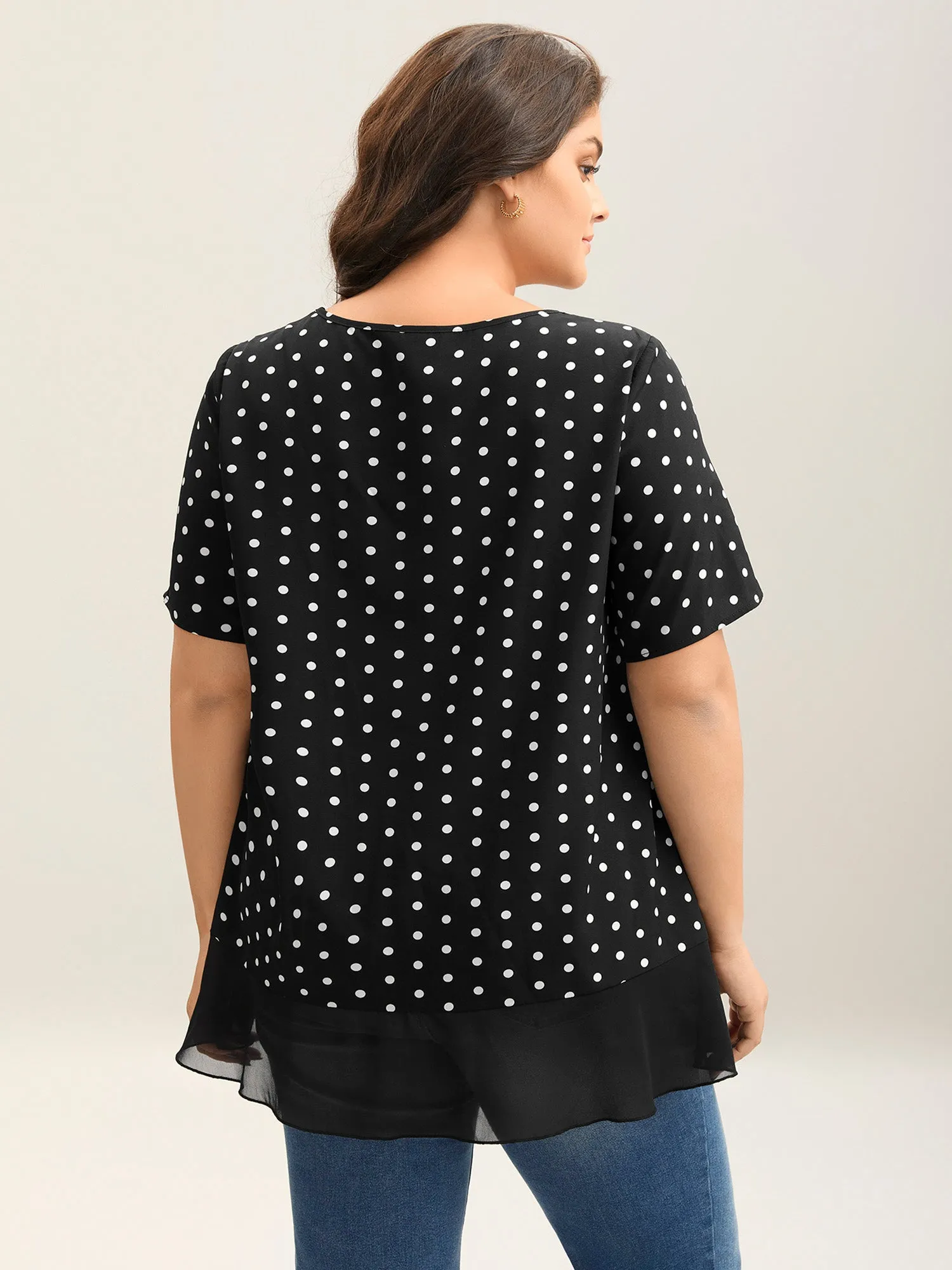 Polka Dots Spliced Ruffled Hem Shirt sold by Bloomchic product image thumbnail 2