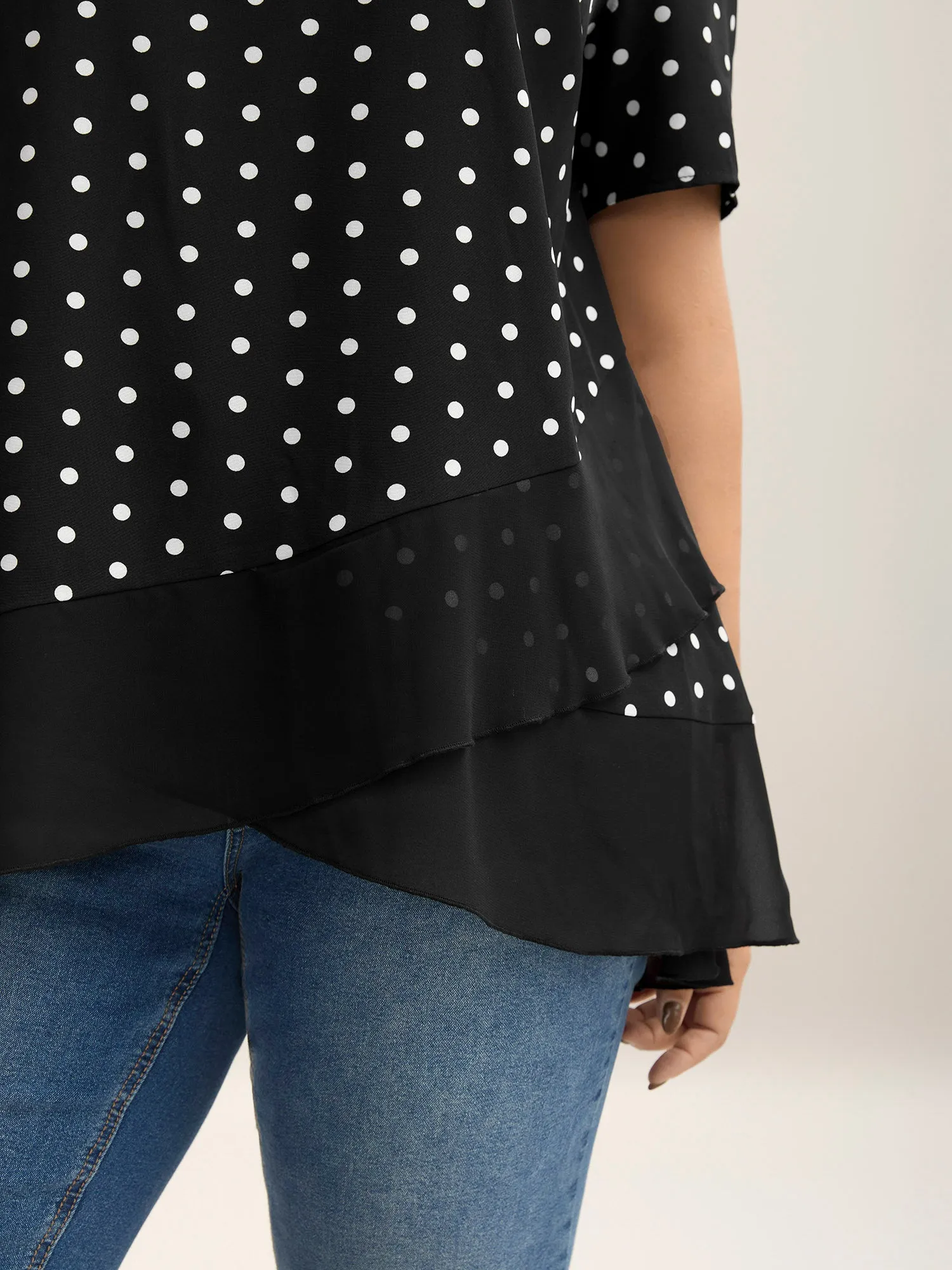 Polka Dots Spliced Ruffled Hem Shirt sold by Bloomchic product image thumbnail 5