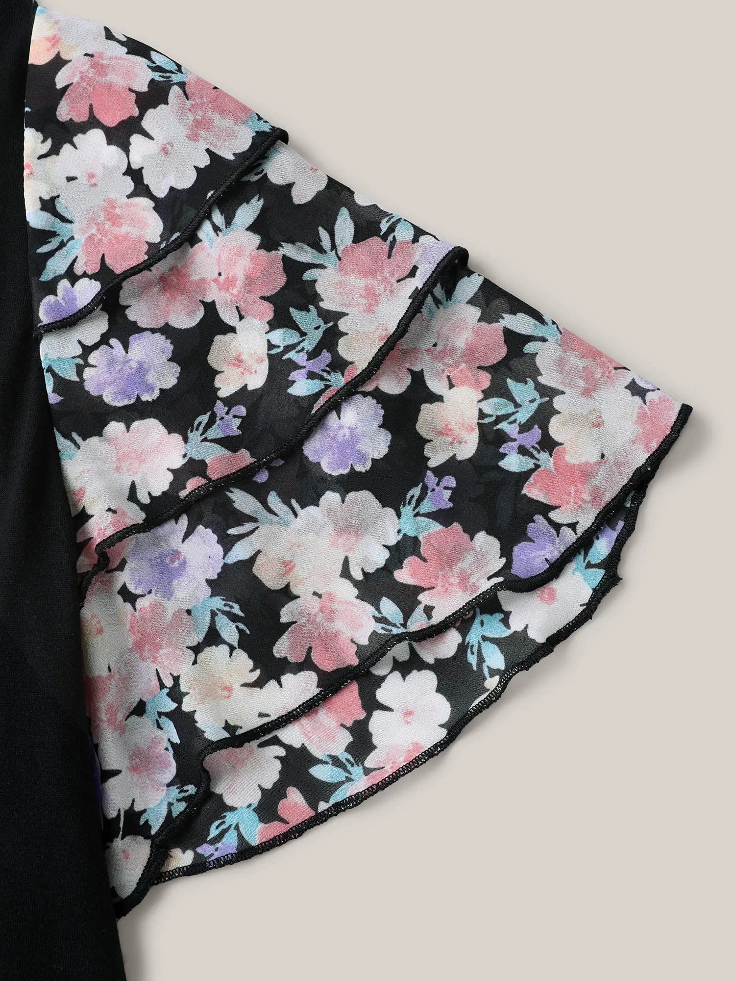 Floral Layered Sleeve Spliced Plain T-Shirt sold by Bloomchic product image thumbnail 5