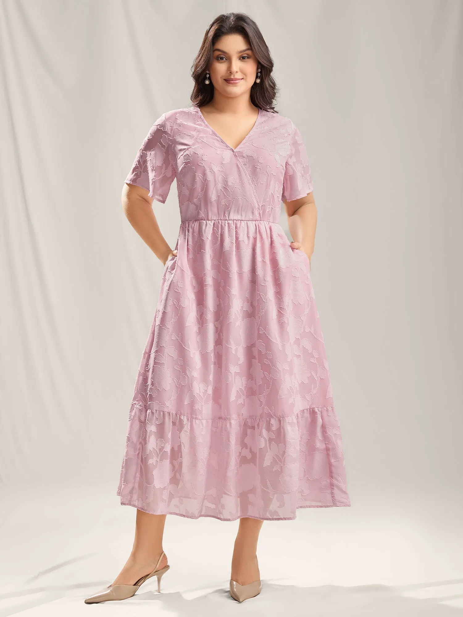 Floral Textured Pockets Tiered Maxi Dress sold by Bloomchic