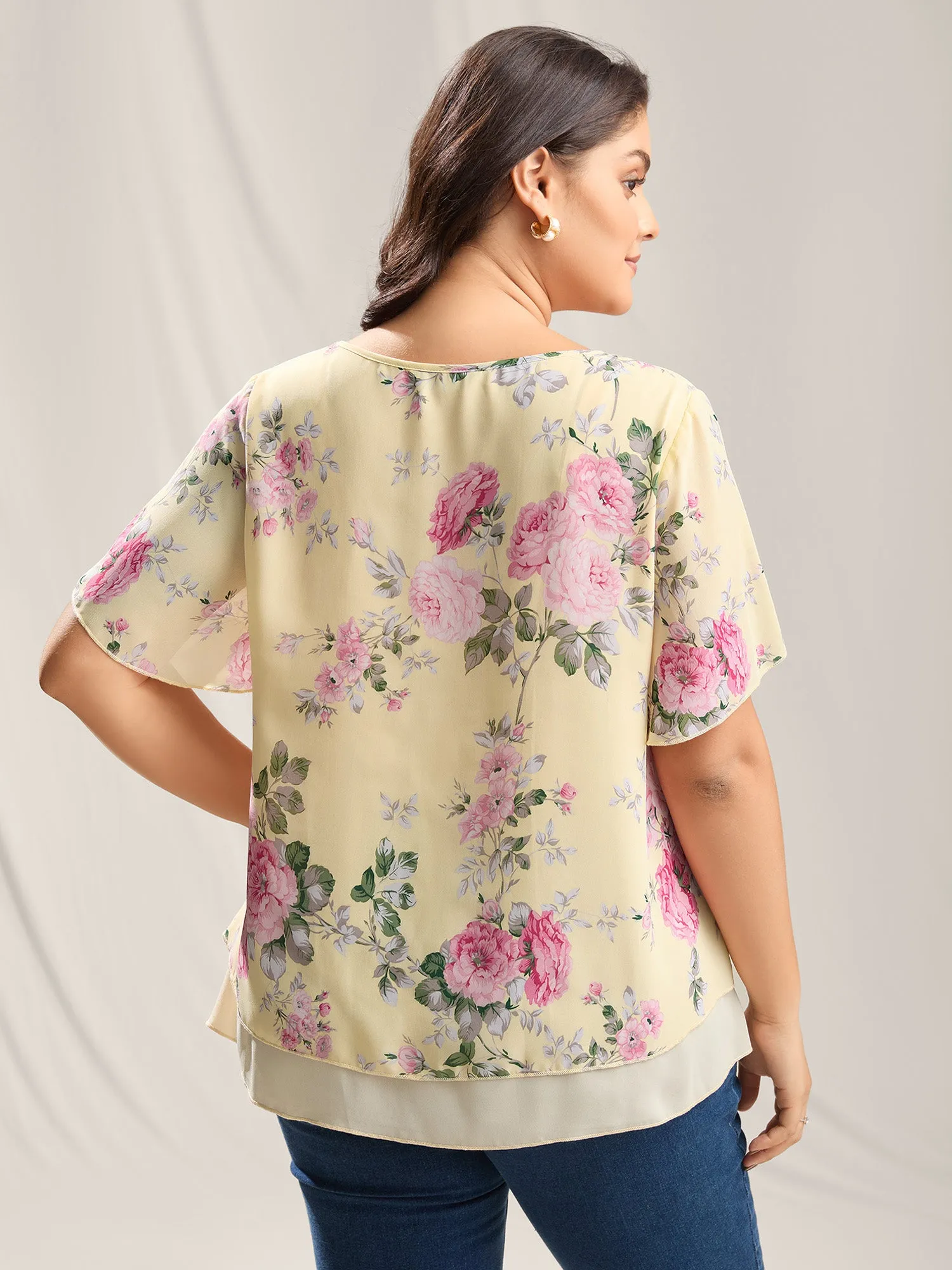 Large Flower Print Layered Hem Blouse sold by Bloomchic product image thumbnail 4