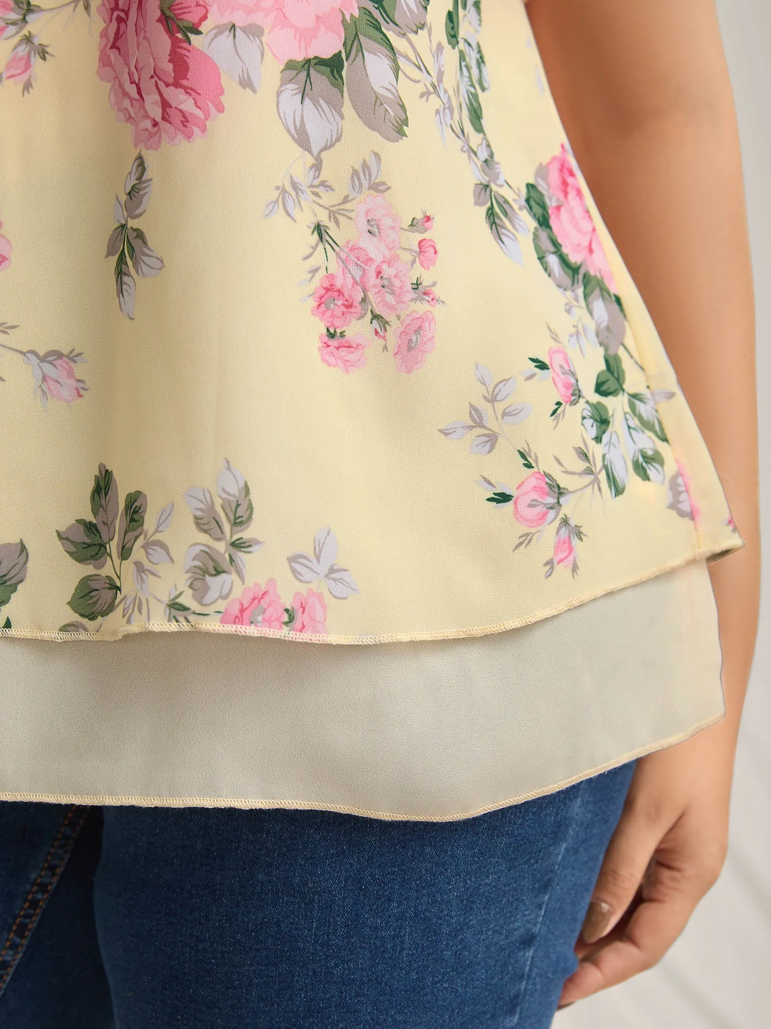 Large Flower Print Layered Hem Blouse sold by Bloomchic product image thumbnail 2