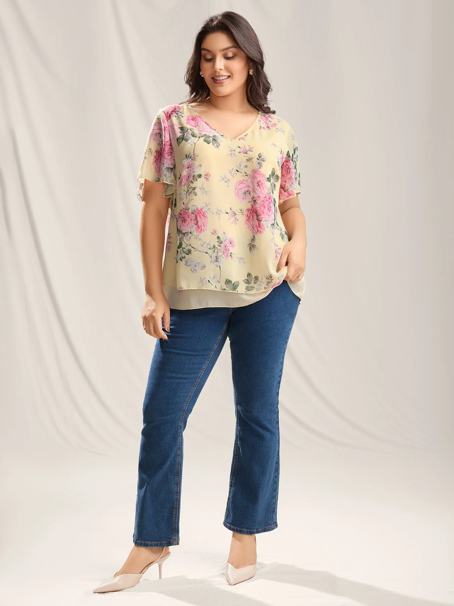 Large Flower Print Layered Hem Blouse sold by Bloomchic product image thumbnail 3