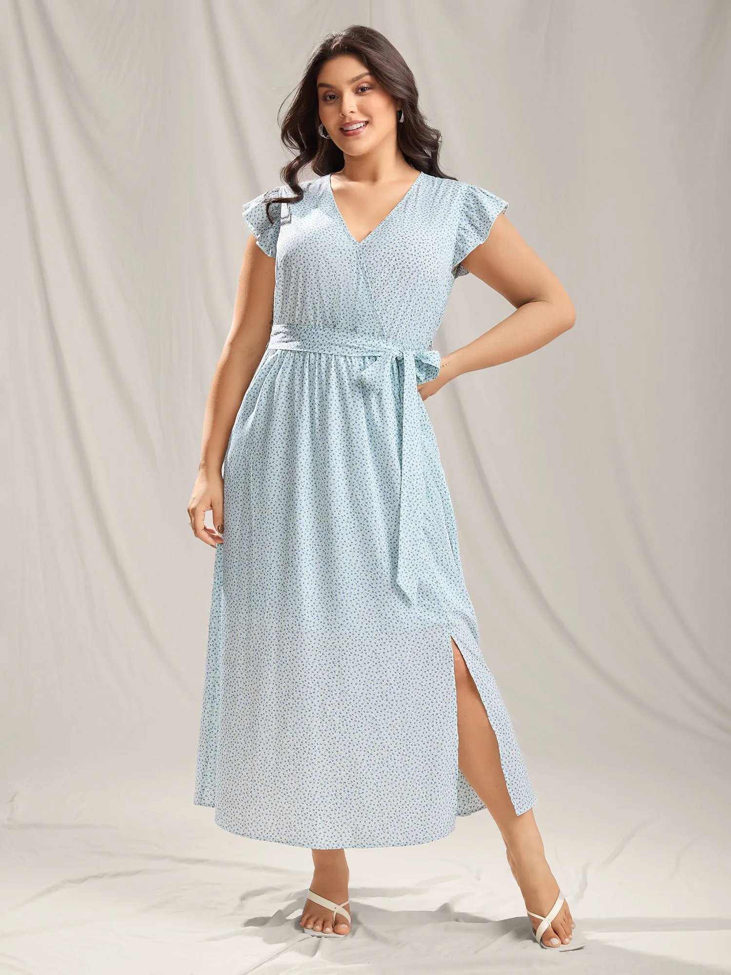 Floral Print Slit Belted Maxi Dress sold by Bloomchic