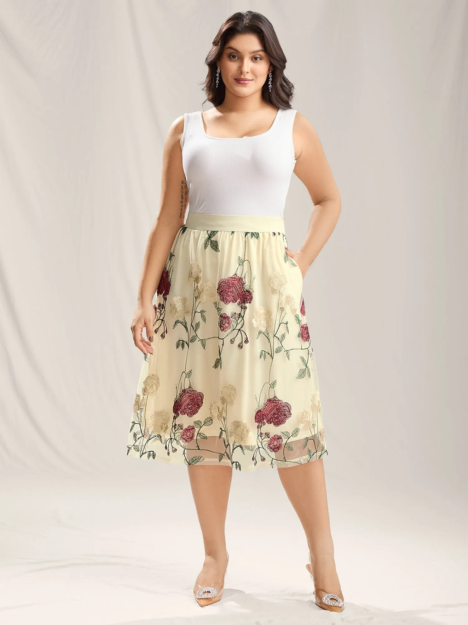 Roses Forever Pleated Lined Midi Skirt sold by Bloomchic product image thumbnail 3