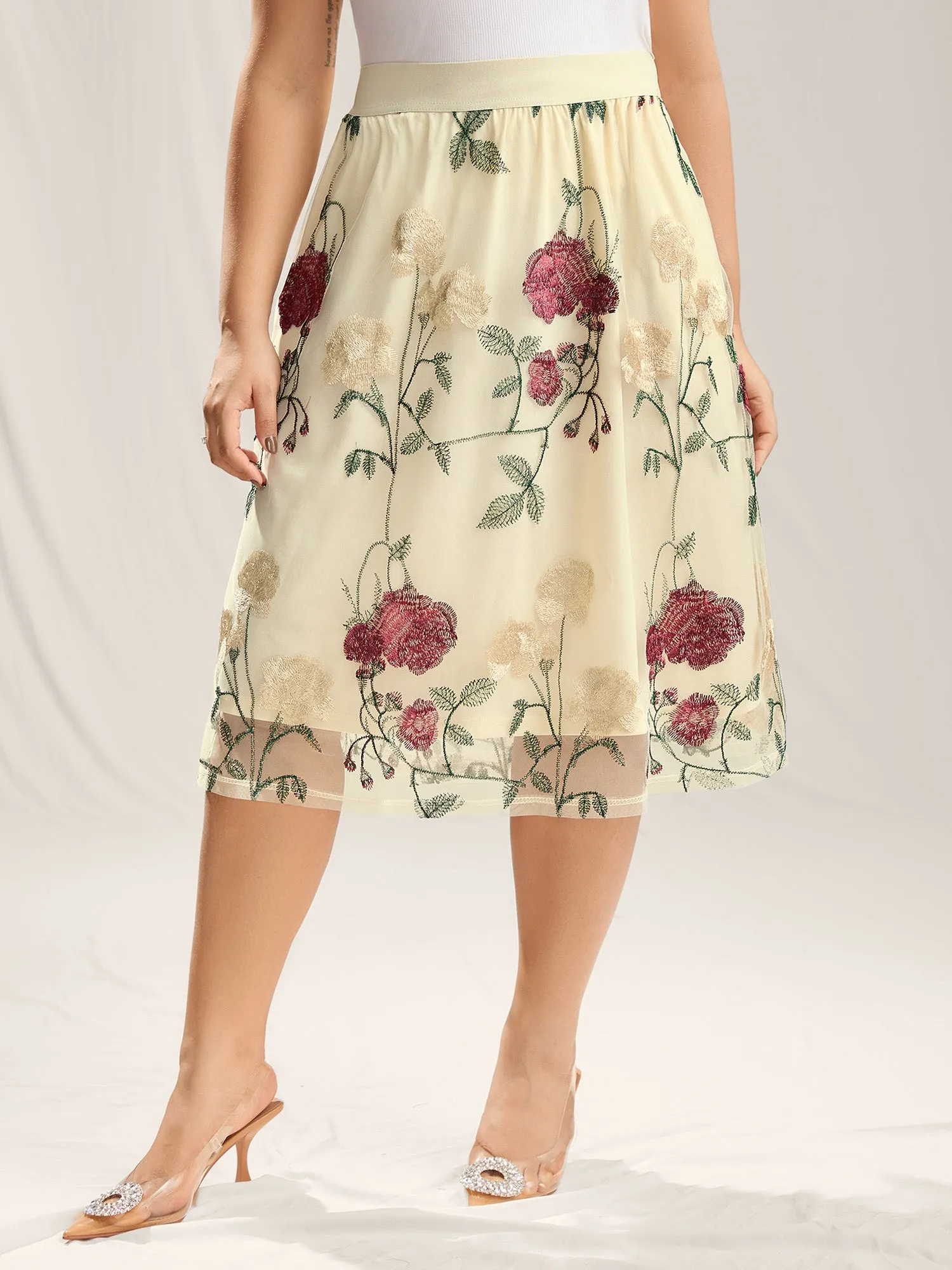 Roses Forever Pleated Lined Midi Skirt sold by Bloomchic