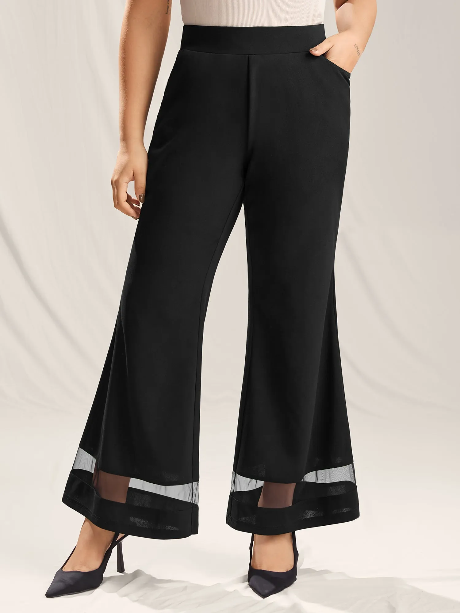 Mesh Spliced Bell-Bottom Pants sold by Bloomchic