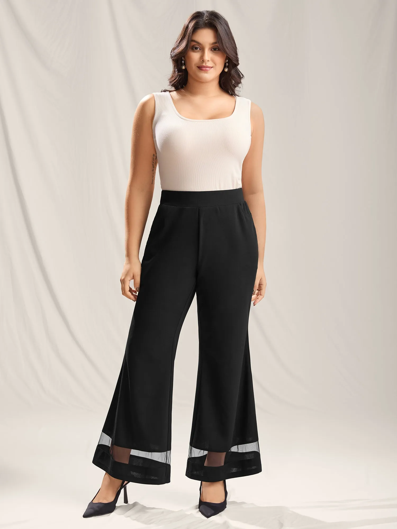 Mesh Spliced Bell-Bottom Pants sold by Bloomchic product image thumbnail 3