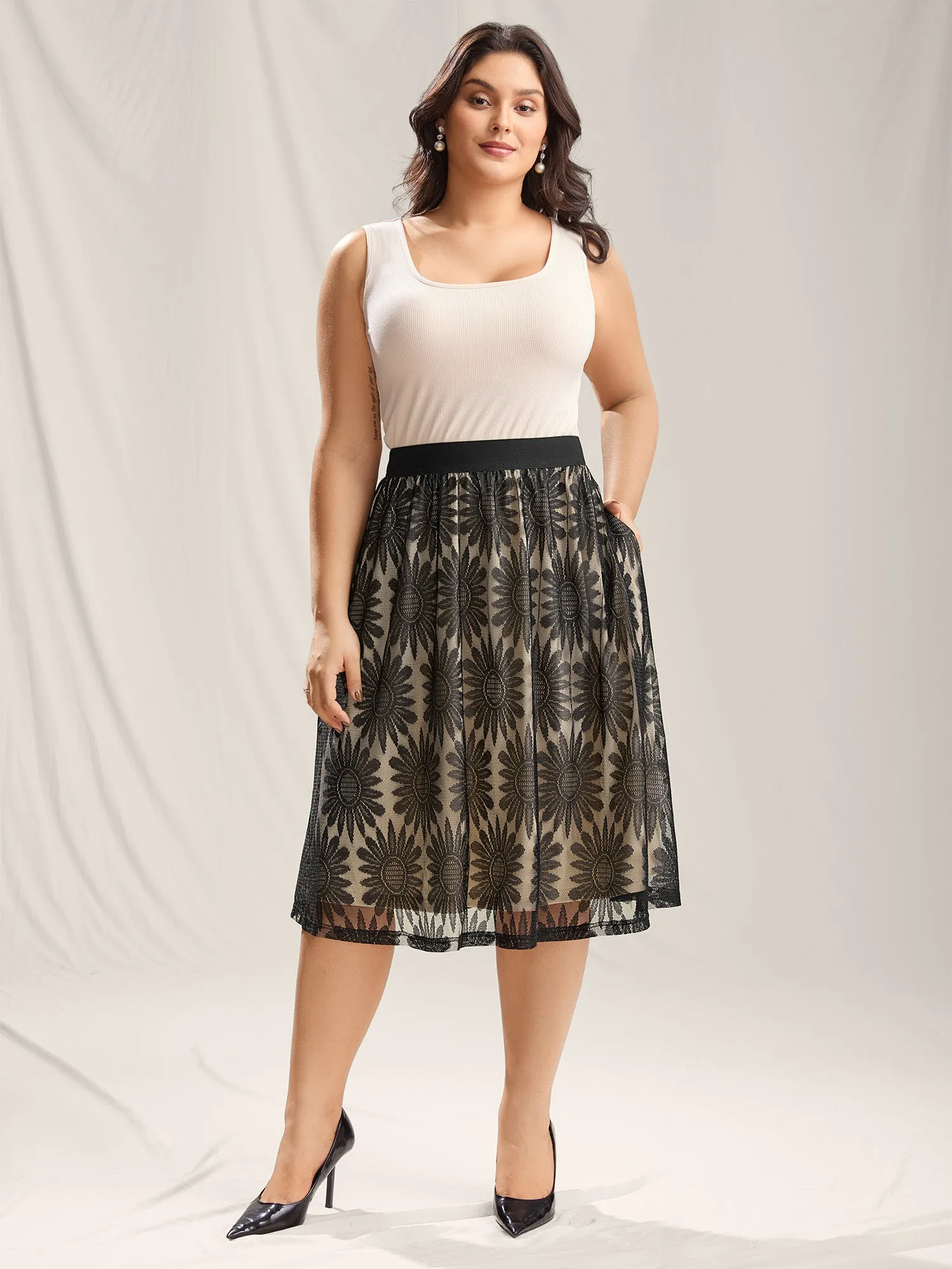 Geometric Print Lace Midi Skirt sold by Bloomchic product image thumbnail 3