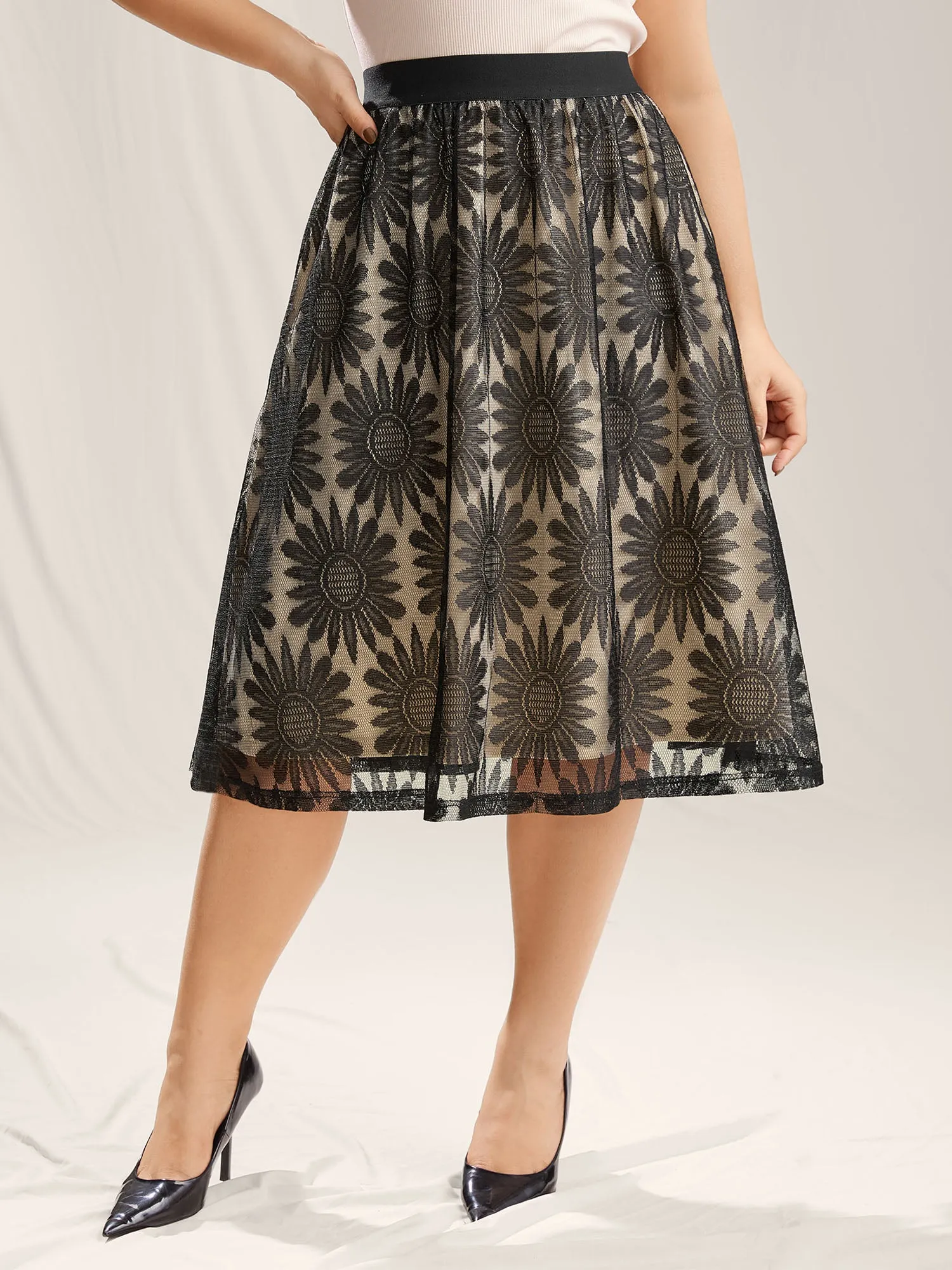 Geometric Print Lace Midi Skirt sold by Bloomchic