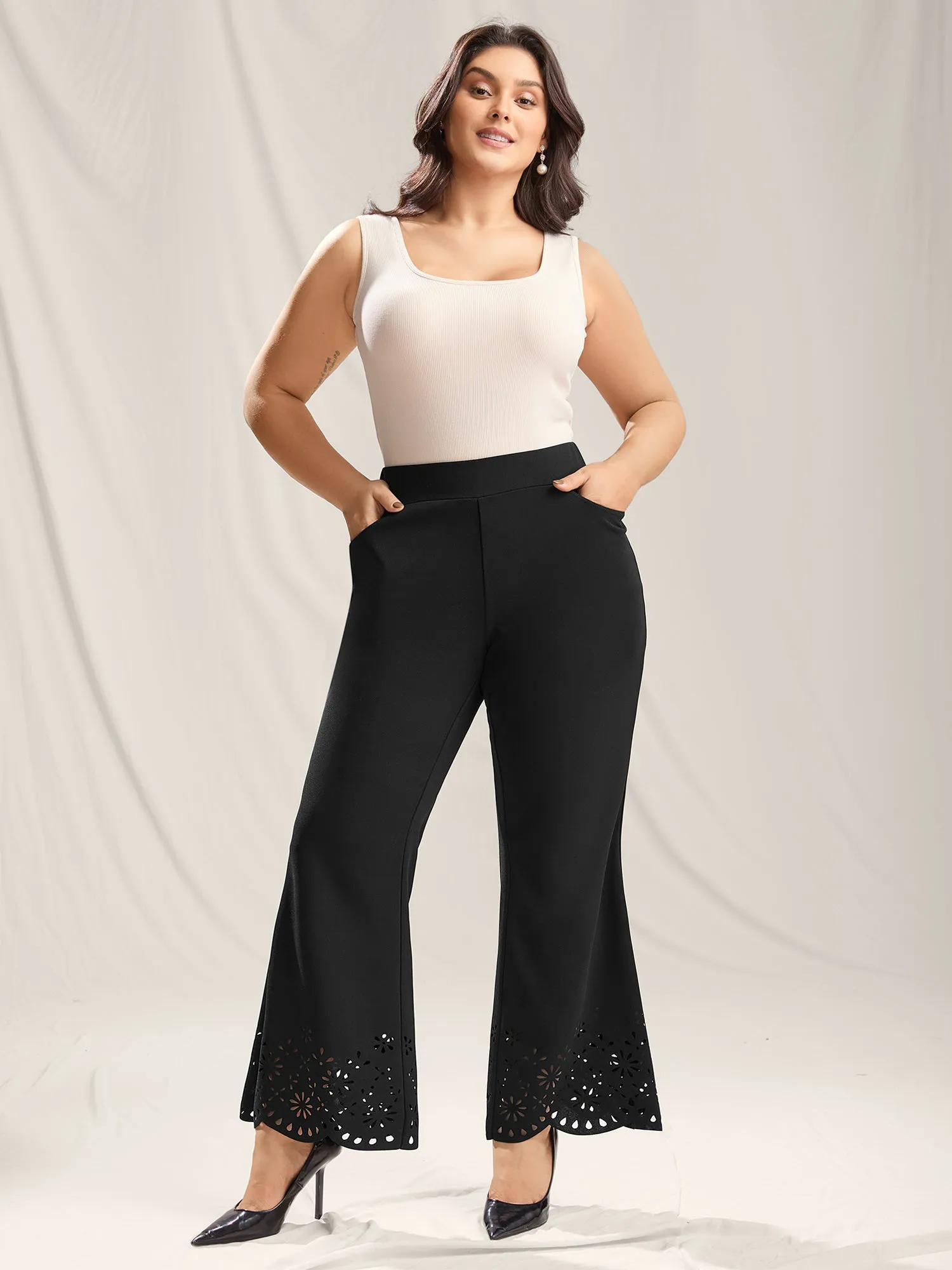 Scalloped Laser Cut Bootcut Pants sold by Bloomchic product image thumbnail 3