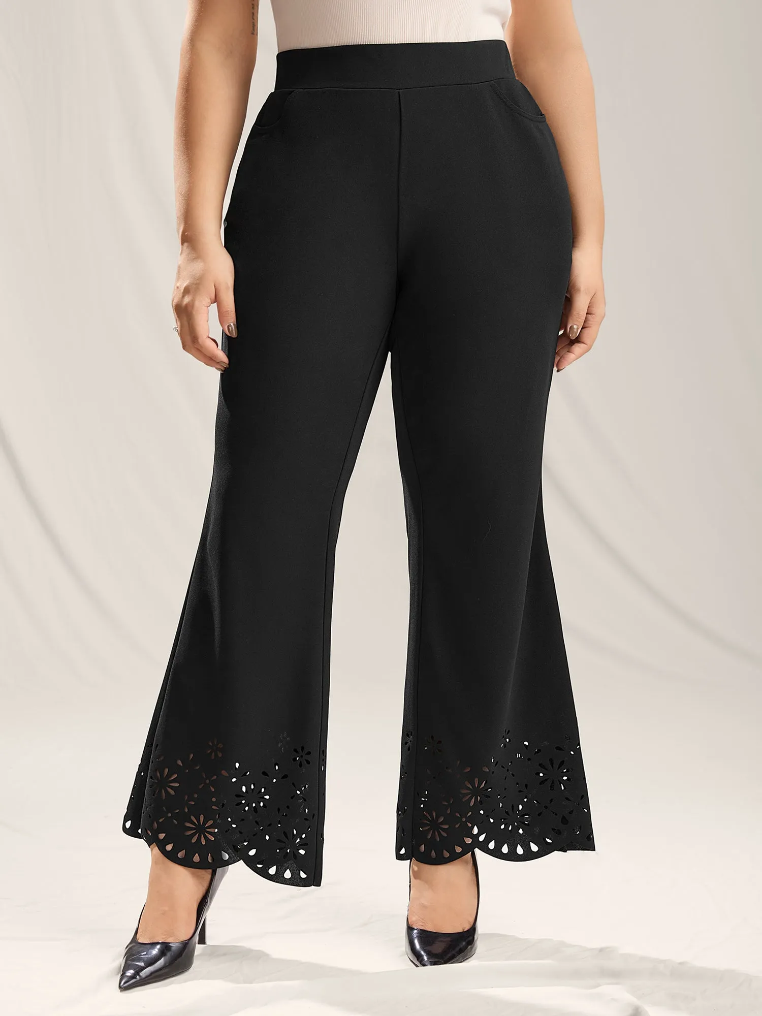 Scalloped Laser Cut Bootcut Pants sold by Bloomchic