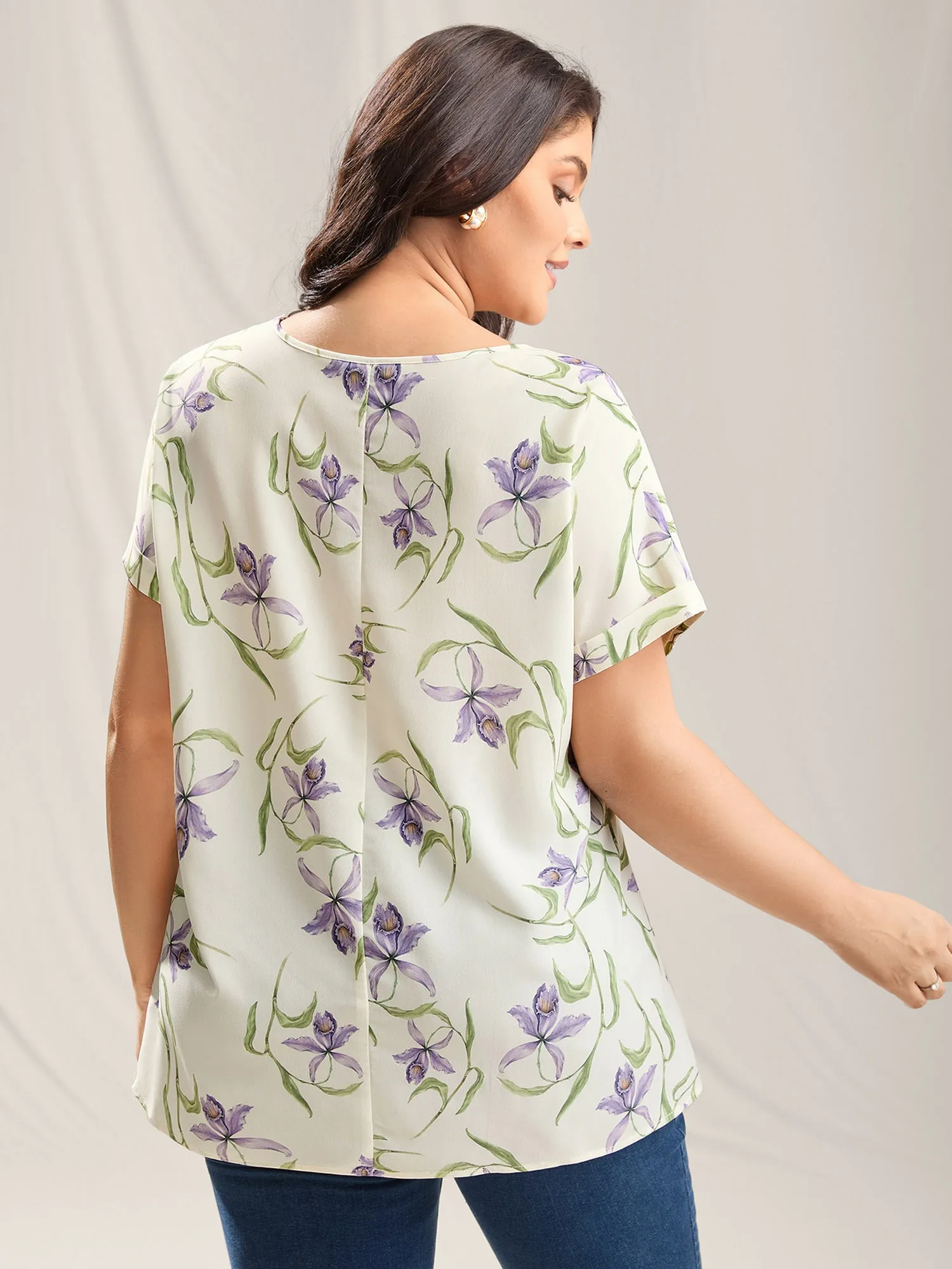 Large Flower Print Curved Hem Blouse sold by Bloomchic product image thumbnail 4